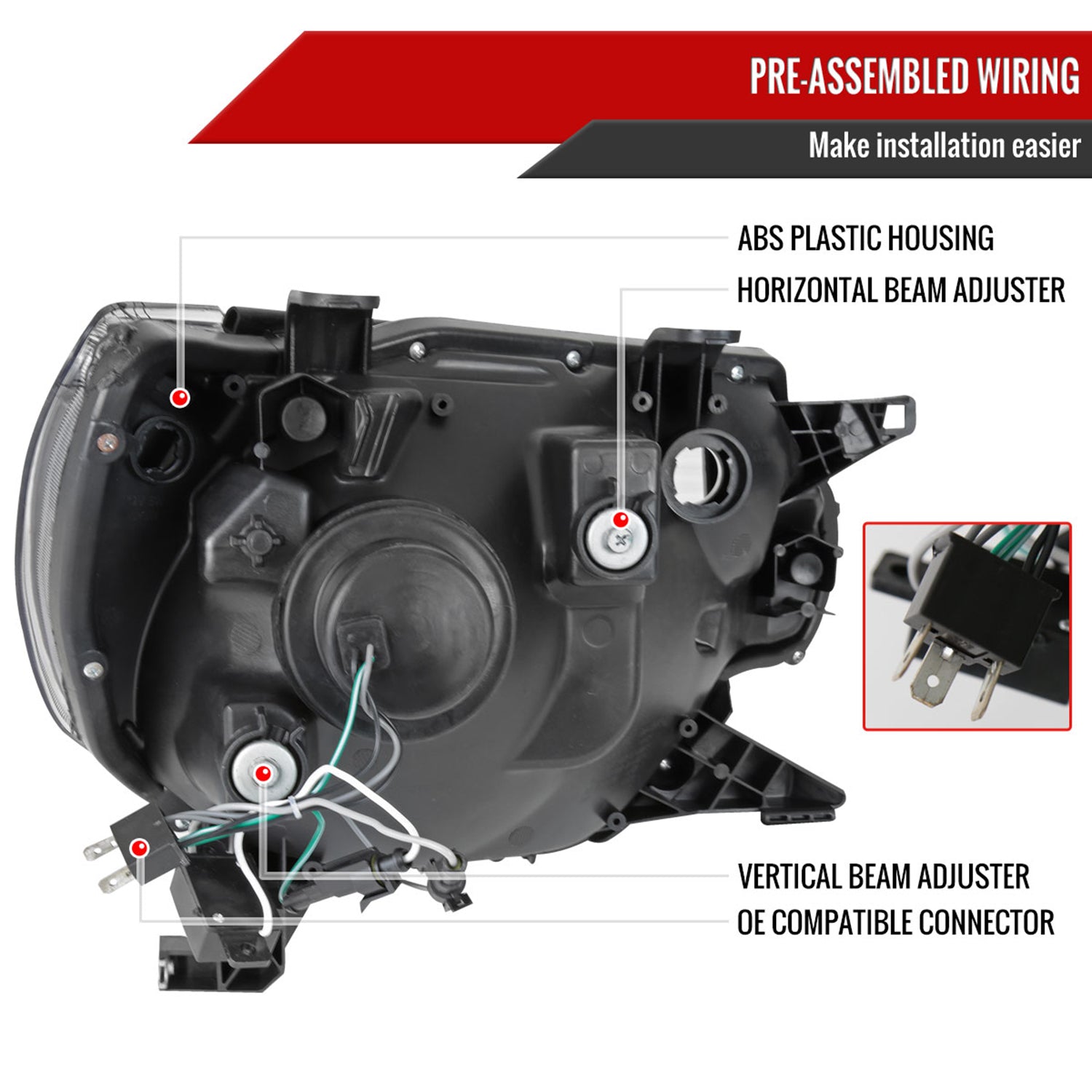 2012-2015 Toyota Tacoma Retro Style Projector Headlights Matte Black/Clear