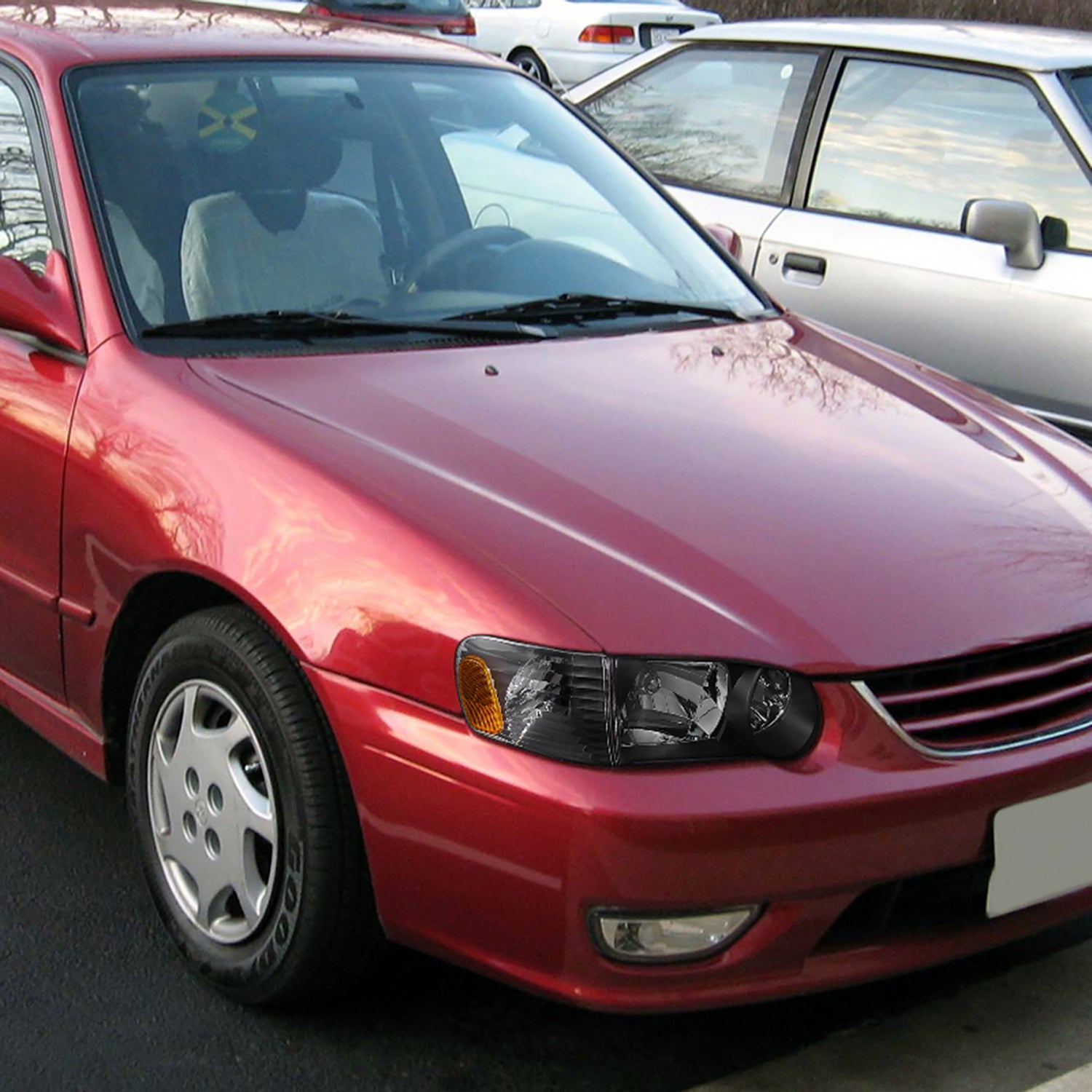 2001-2002 Toyota Corolla Factory Headlights w/Corner Lights Matt Black/Clear