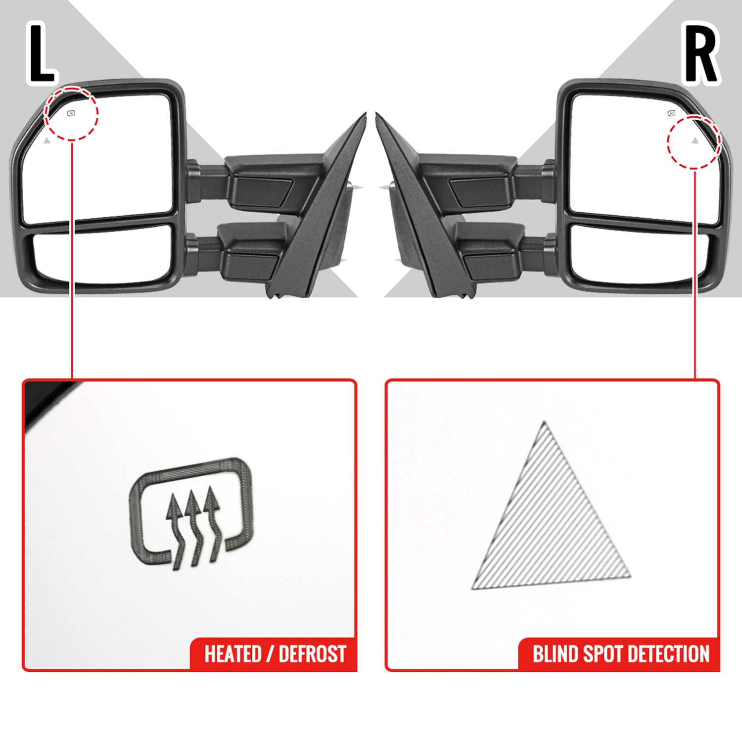 2017-2019 Ford F-250/350/450/550 Heated Towing Mirrors & LED Turn Signal