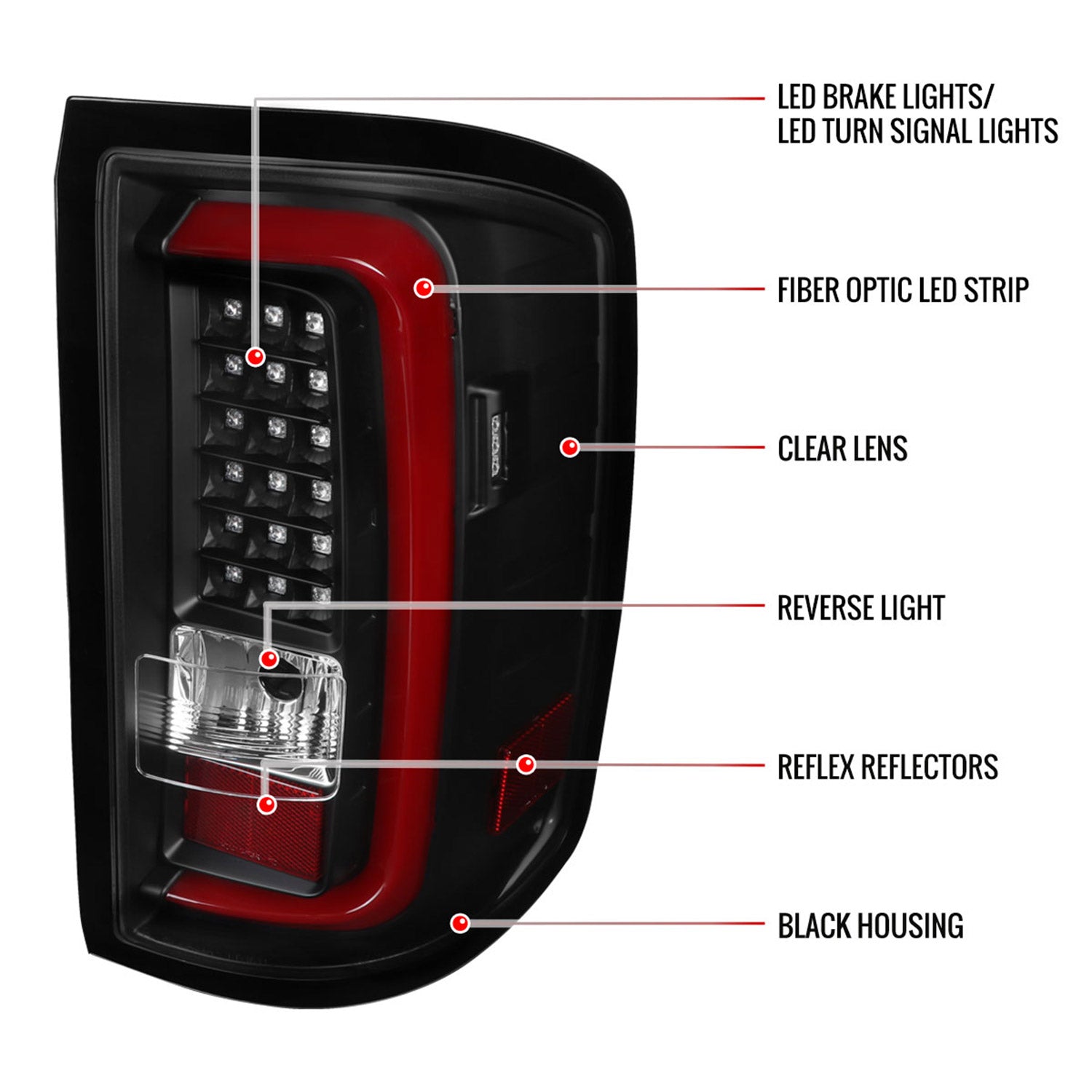 2014-2018 GMC Sierra 1500/2500HD/3500HD Red Bar LED Tail Lights Black/Clear