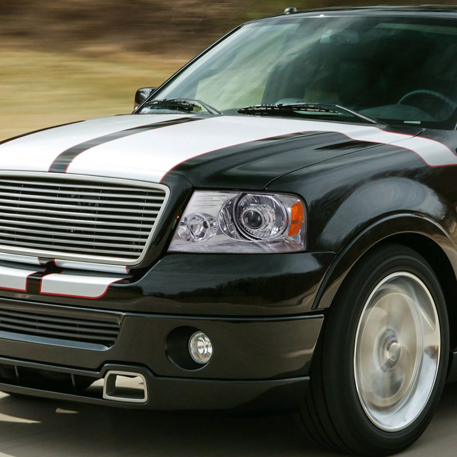 2004-2008 Ford F-150/ 06-2008 Lincoln Mark LT Headlights Amber Reflectors Chrome