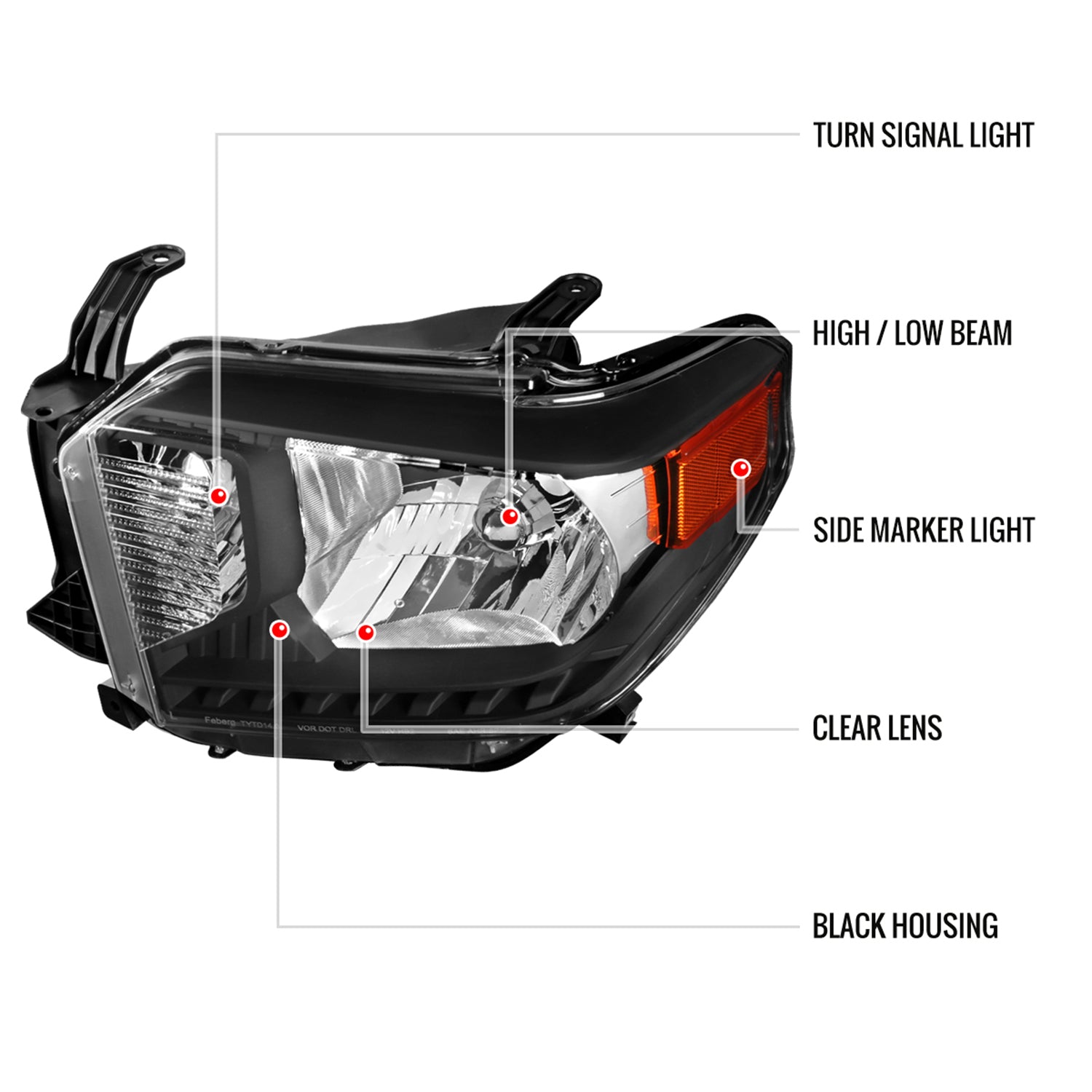 2014-2021 Toyota Tundra Factory Crystal Headlights Amber Reflectors Matt Black