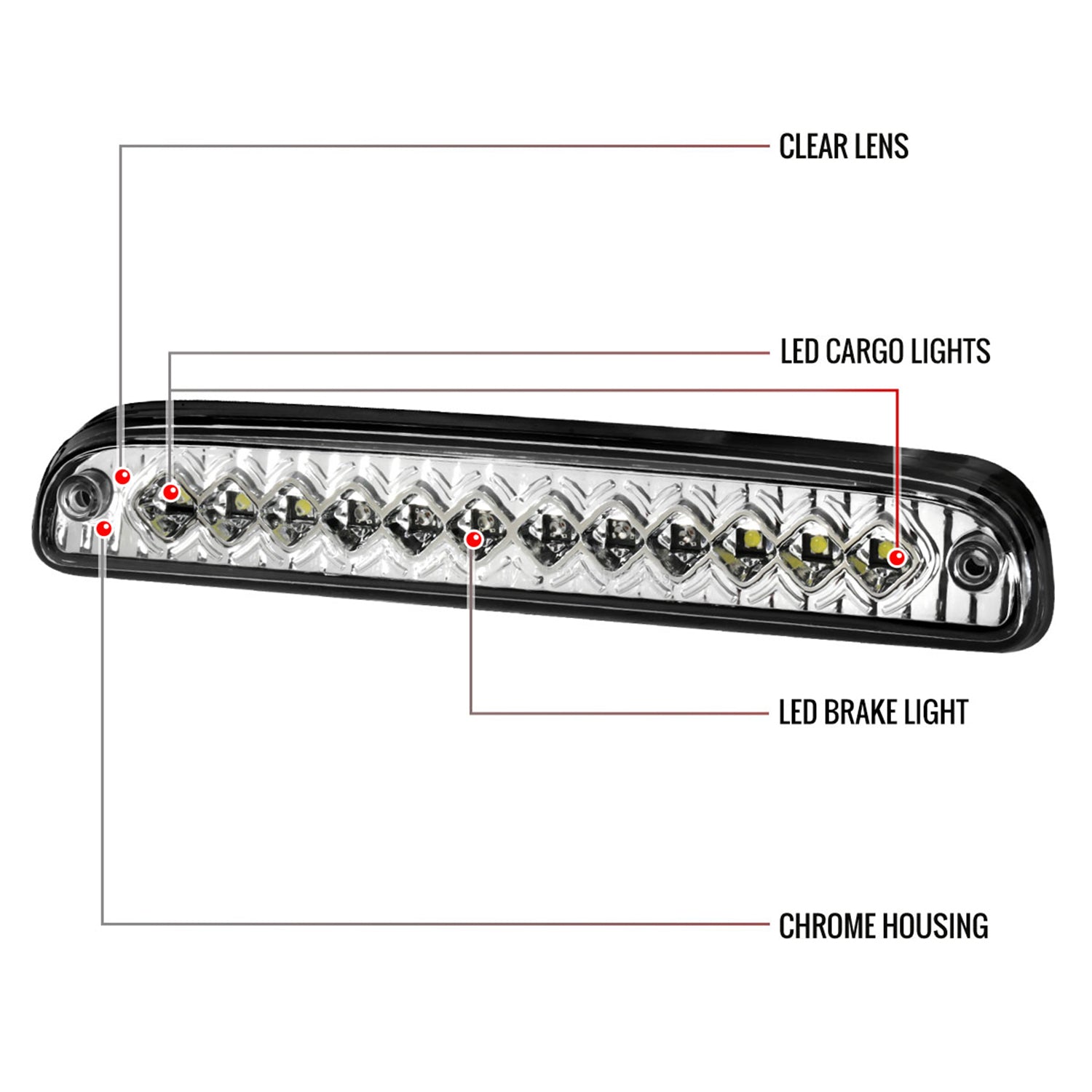 1993-2016 Ford F-250/350/450/550/Ranger LED 3rd Brake Tail Light Chrome