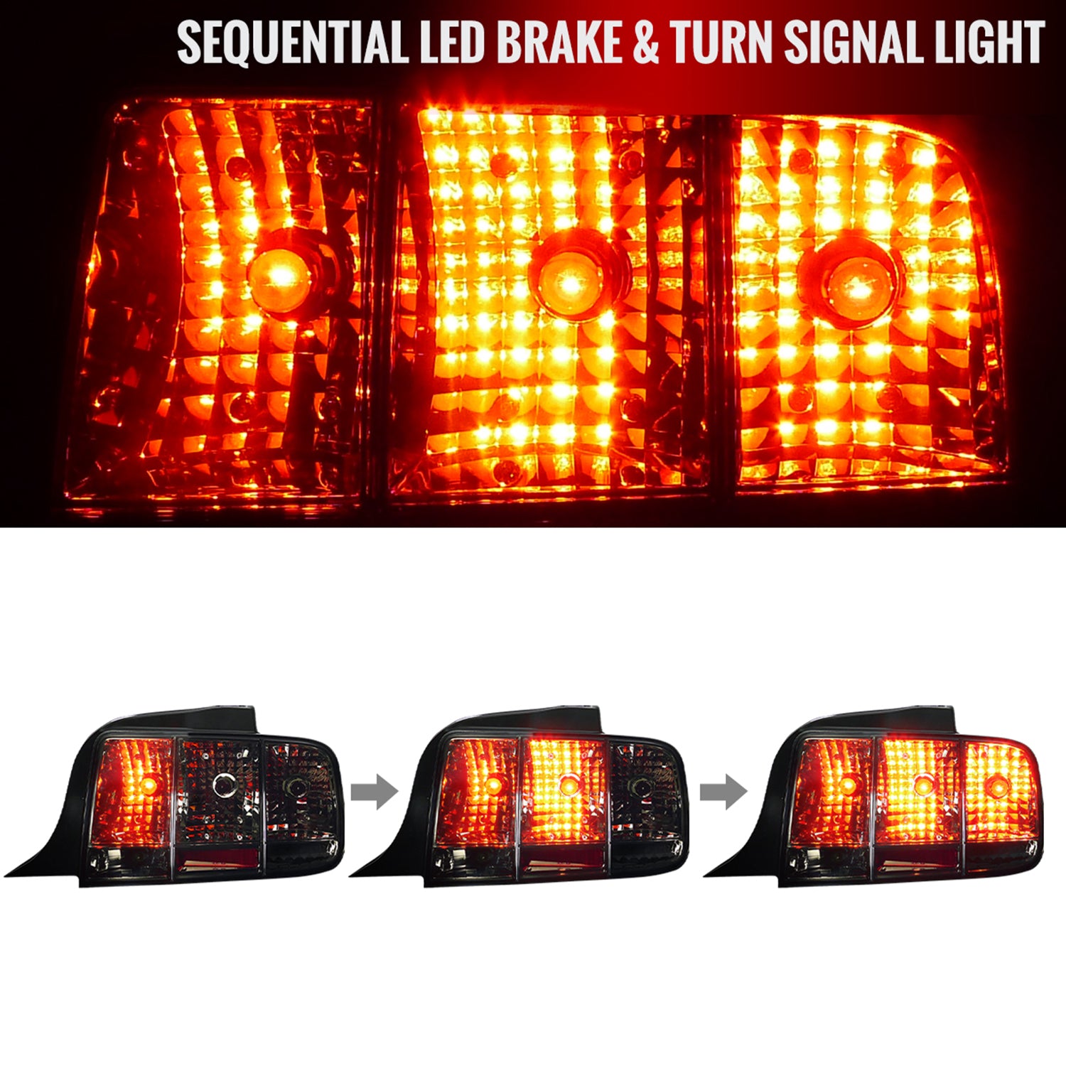 2005-2009 Ford Mustang Sequential Tail Lights Chrome Housing/Smoke Lens