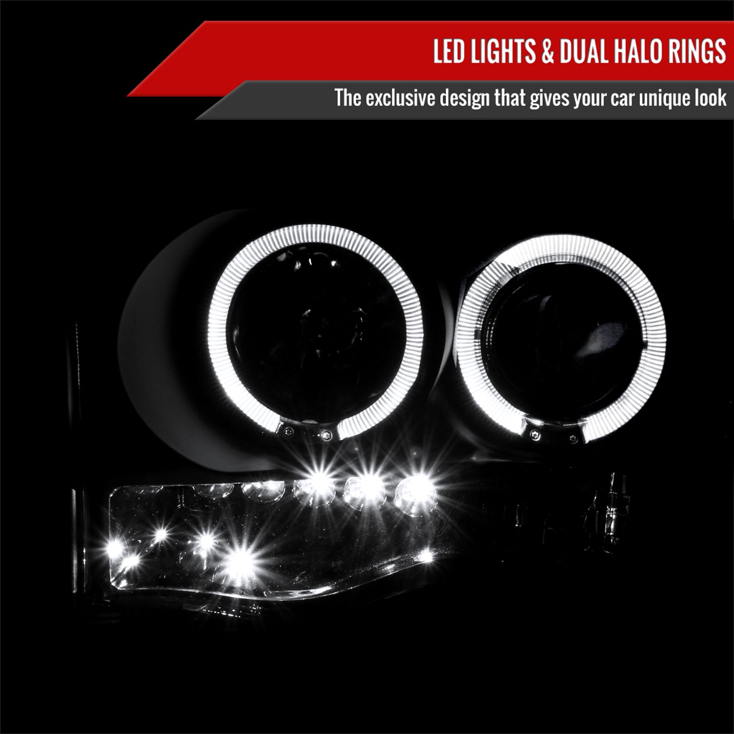 2002-2005 Dodge RAM 1500/ RAM 2500 3500 Dual Halo Headlights Matte Black