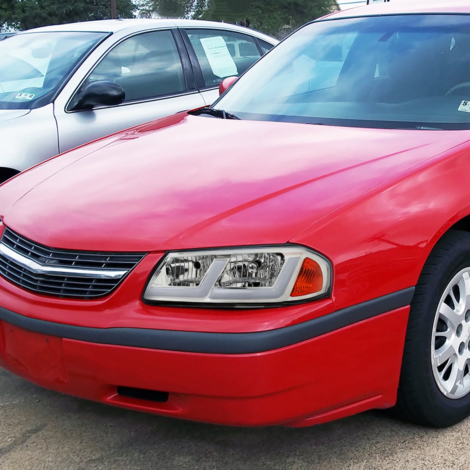 2000-2005 Chevy Impala LED Bar Factory Style Headlights Chrome/Clear Lens