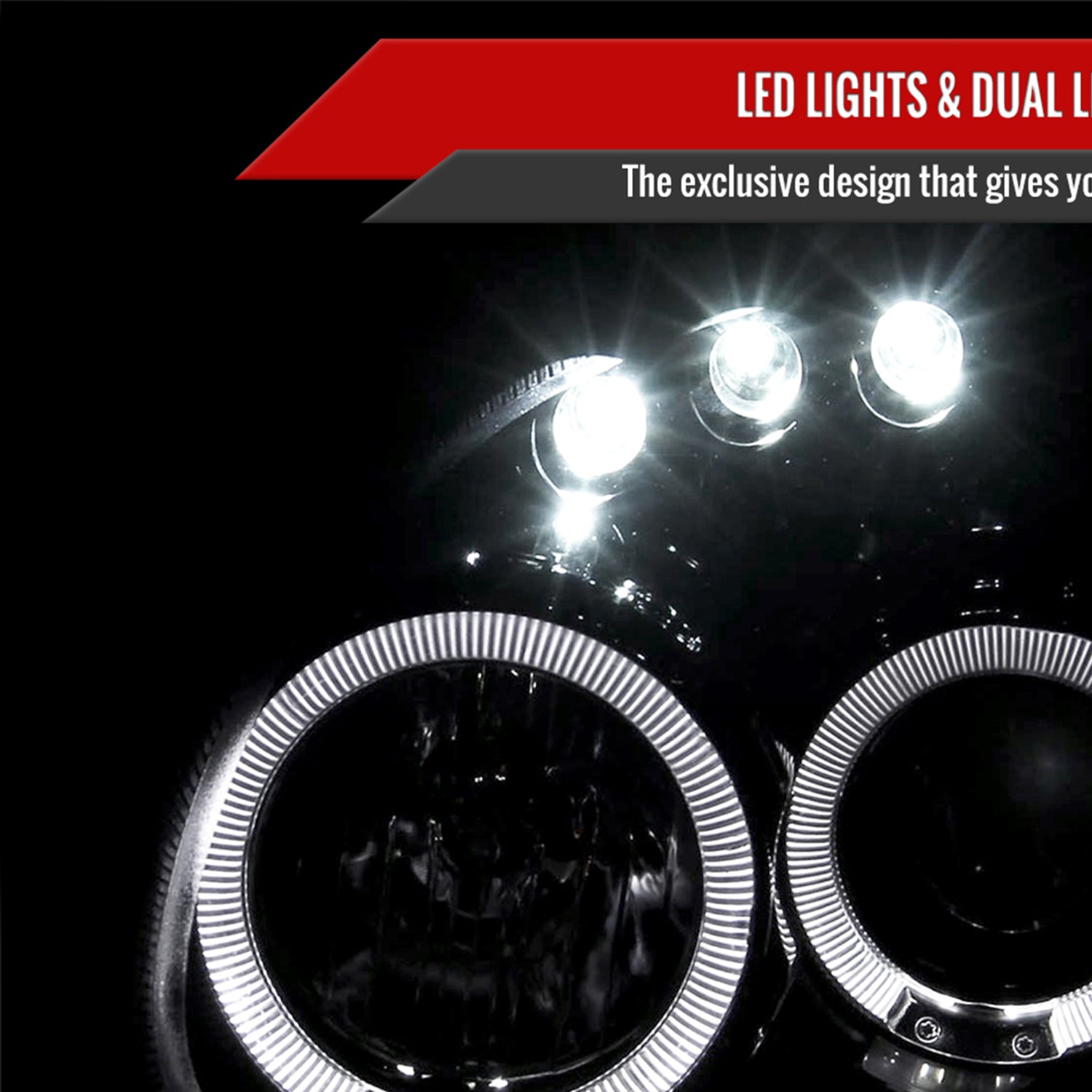 2000-2002 Dodge Plymouth Neon Dual Halo Projector Headlights Black/Smoke