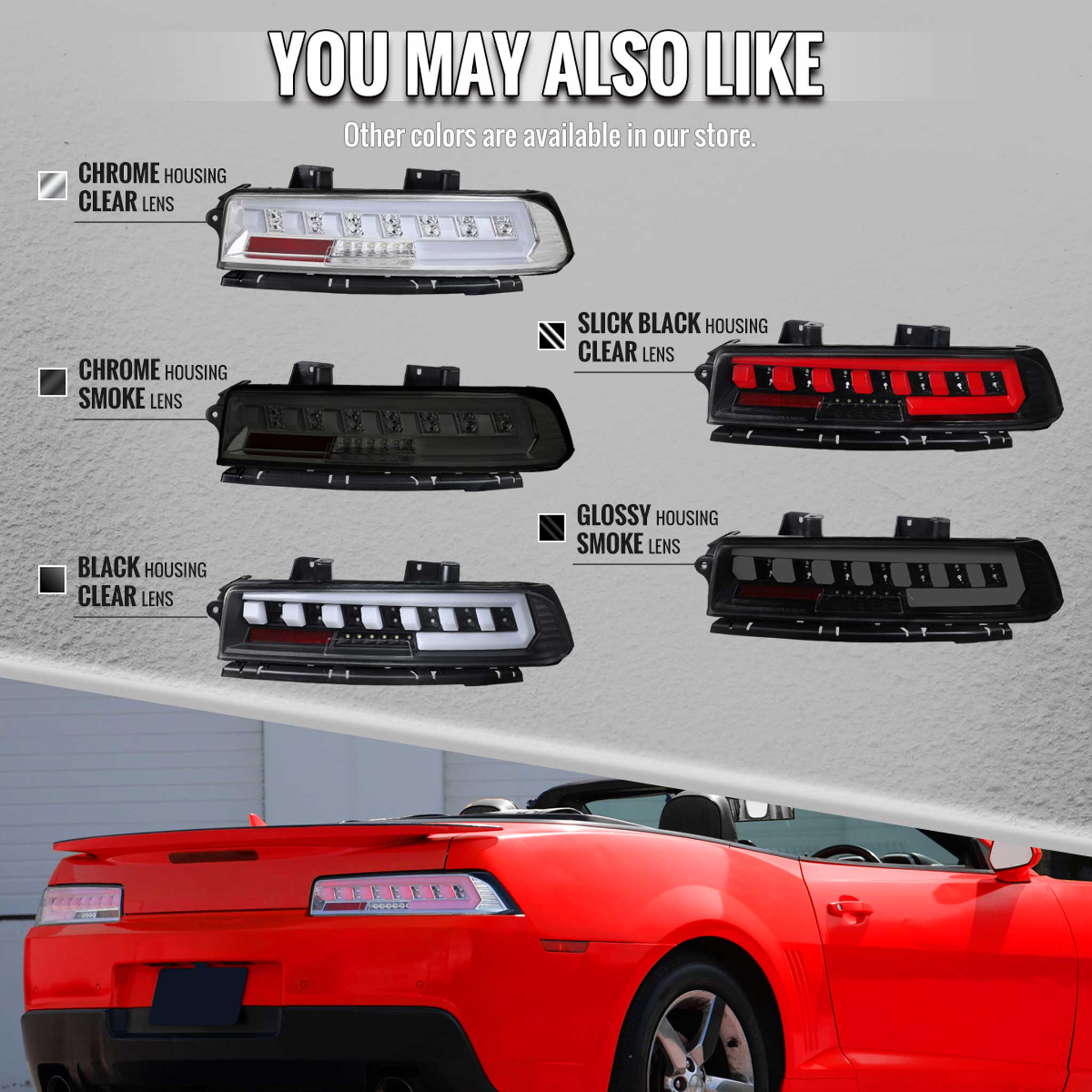 For Chevrolet Camaro 2014-2015 Full Red LED Sequential Tail Light Black Housing Clear Lens