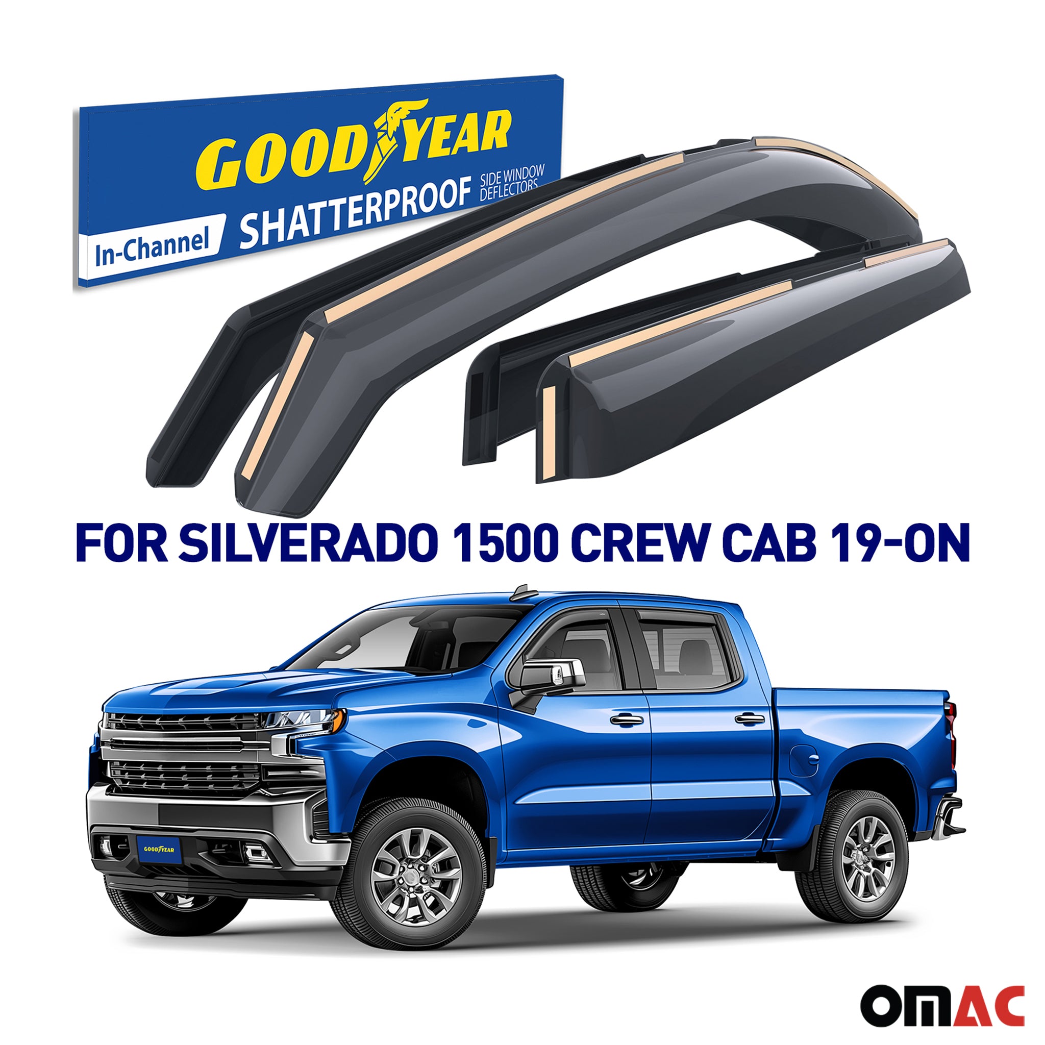 Goodyear Wind Deflectors for Chevrolet Silverado 1500 2019-2025 Crew Cab 4x