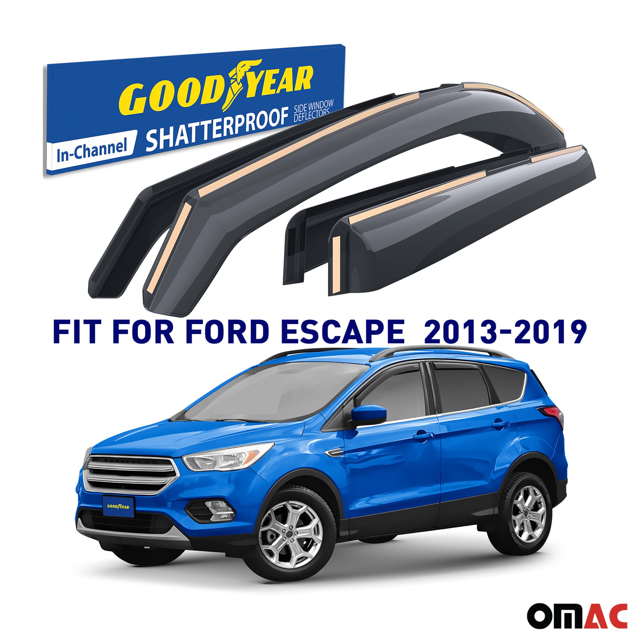 Goodyear Wind Deflectors for Ford Escape 2013-2019 In-channel Premium Smoke 4x