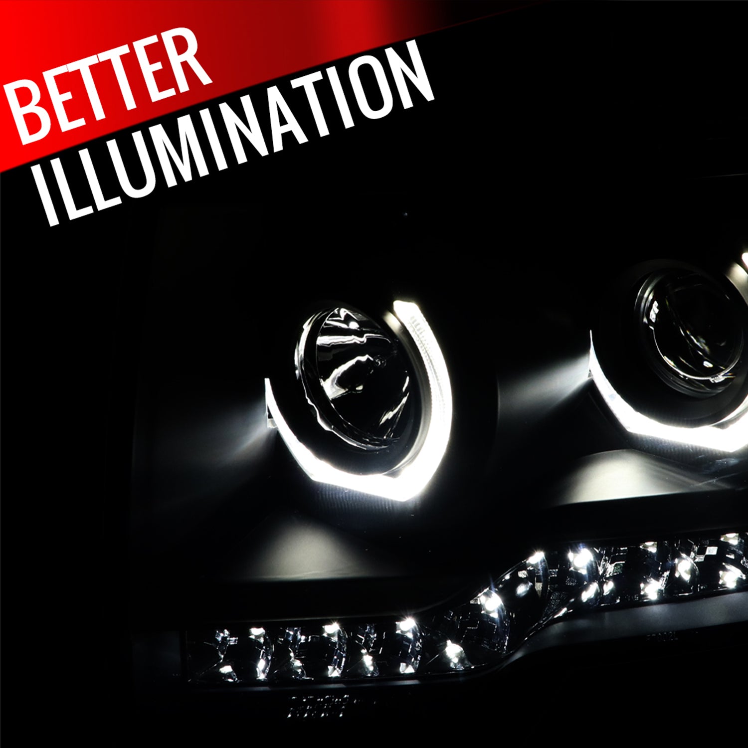 2009-2014 Ford F-150 Dual U-Ring Halo Projector Headlights LED Light Smoke