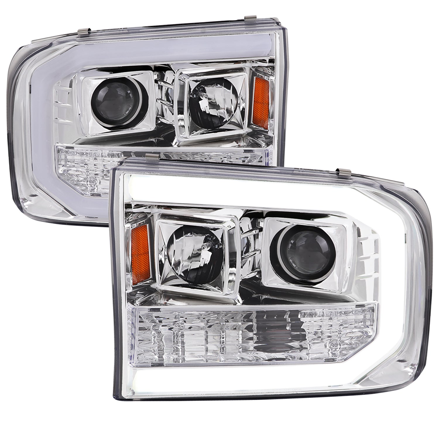1999-2004 Ford F-250/350/450/550 /2000-2004 Excursion LED Bar Headlights Chrome