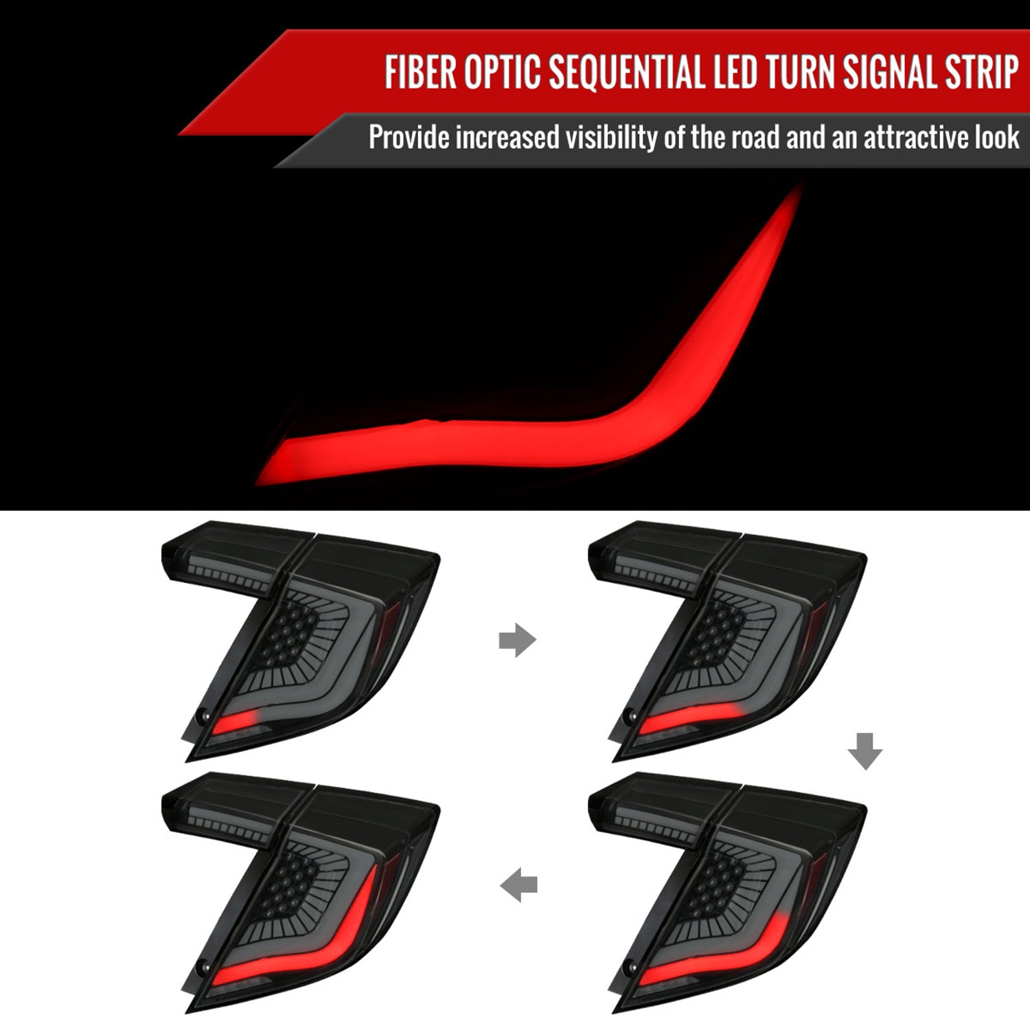 2017-2021 Honda Civic Hatchback Turn Signal LED Tail Lights Black/Smoke