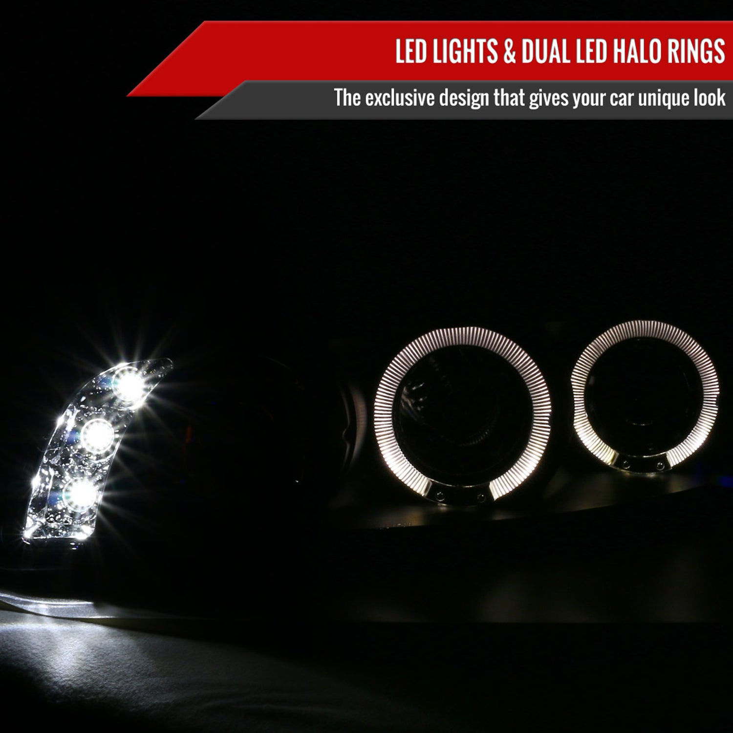 1997-2003 Pontiac Grand Prix Dual Halo Projector Headlights Matte Black/Clear