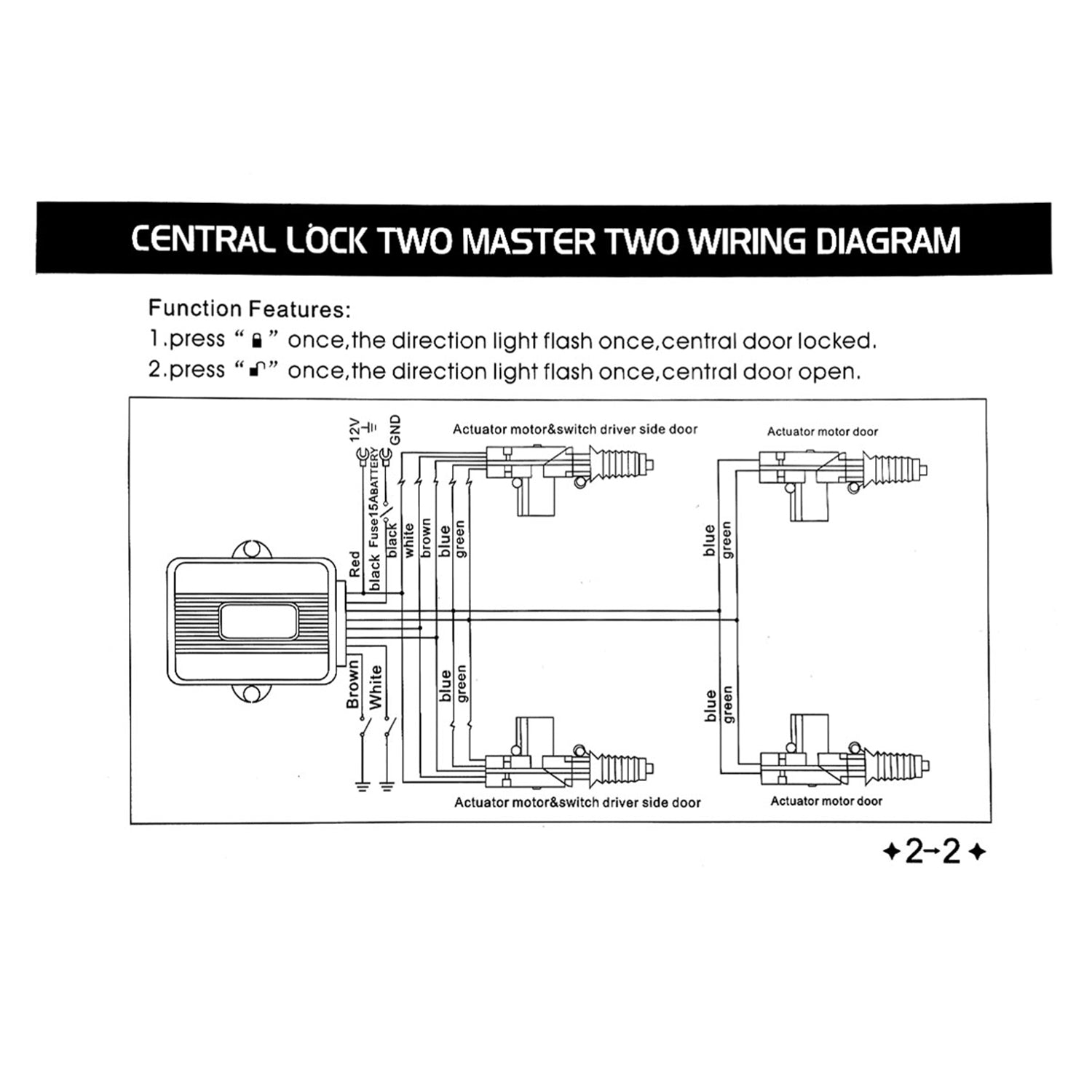 Remote Keyless Power Door Lock/Unlock Entry Kit 2-Function Remote Controls