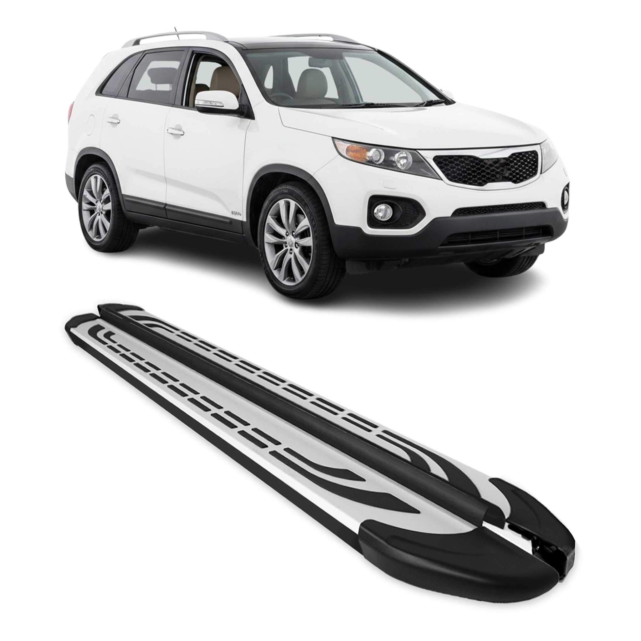 2011-2013 Kia Sorento Running Boards Side Steps Silver & Black