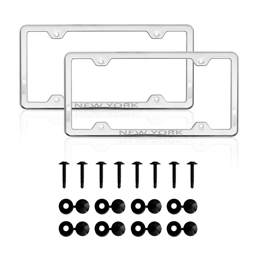NEW YORK Print License Plate Frame Chrome Stainless Steel 2 Pcs.
