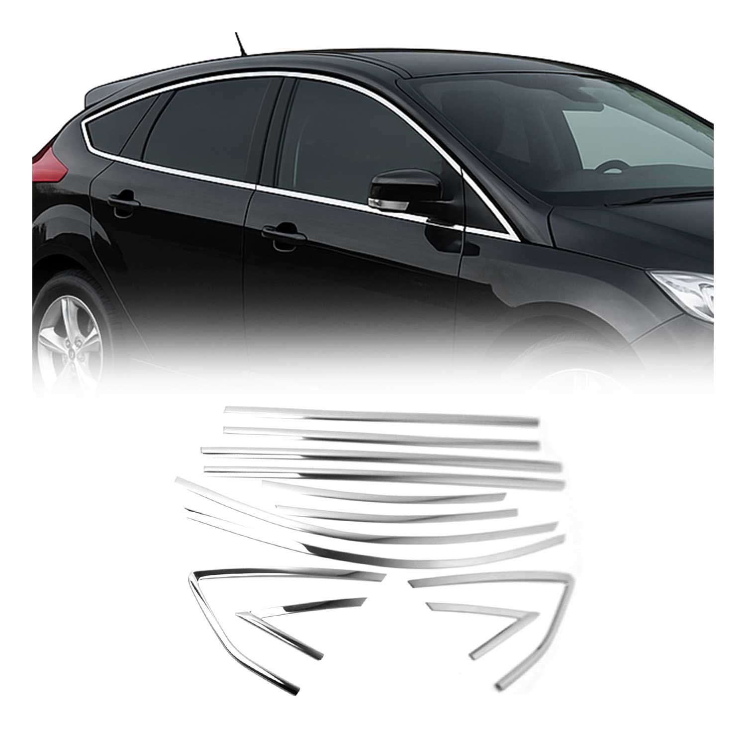 2012-2018 Ford Focus Hatchback Window Molding Trim Streamer Stainless Steel Silver 12x