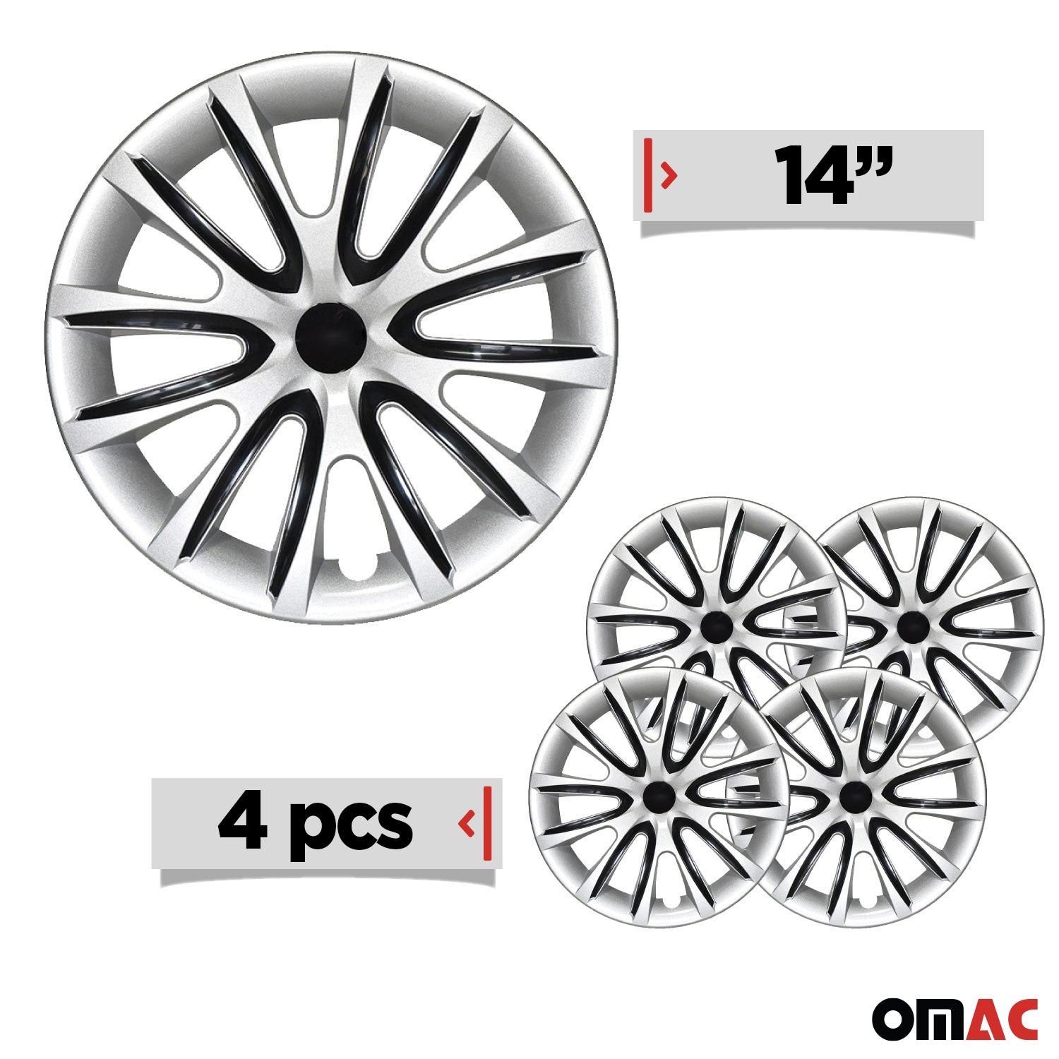 Bicolo Hub Caps Wheel Cover 14" Gray & Black Full Set 4 pcs.