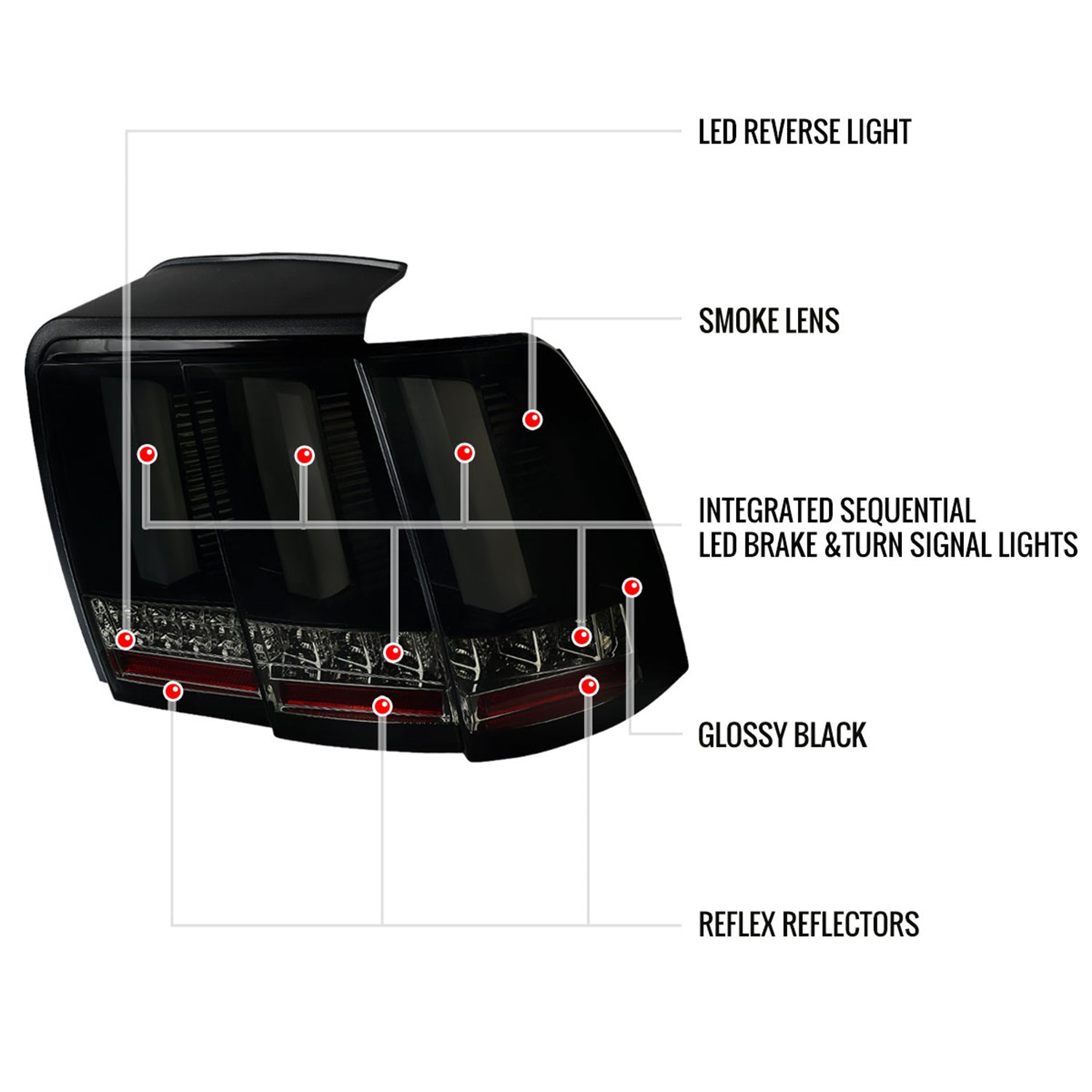 1999-2004 Ford Mustang Sequential LED Tail Lights Glossy Black/Smoke Lens
