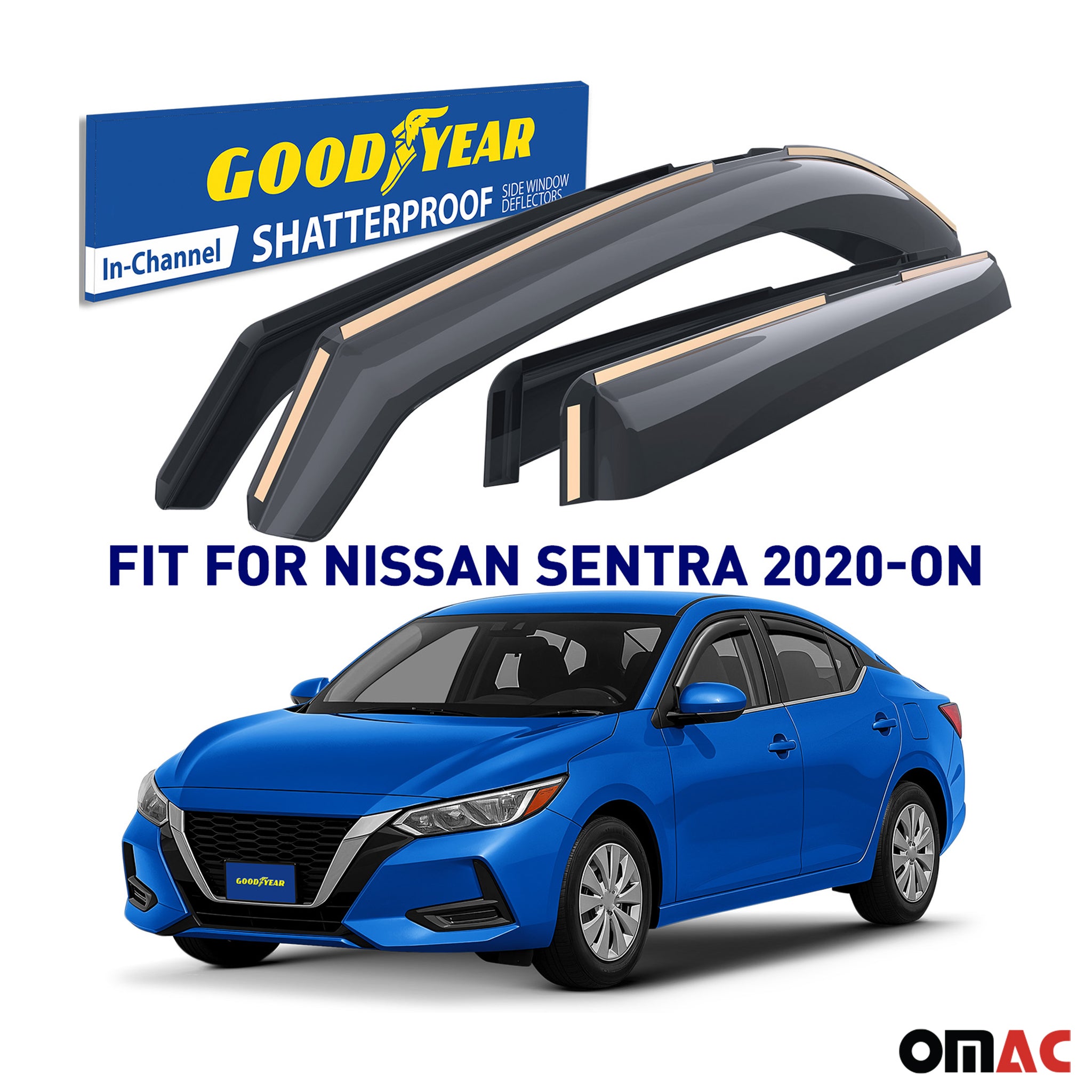 Goodyear Wind Deflectors for Nissan Sentra 2020-2025 Tape-On Premium Smoke 4 pcs