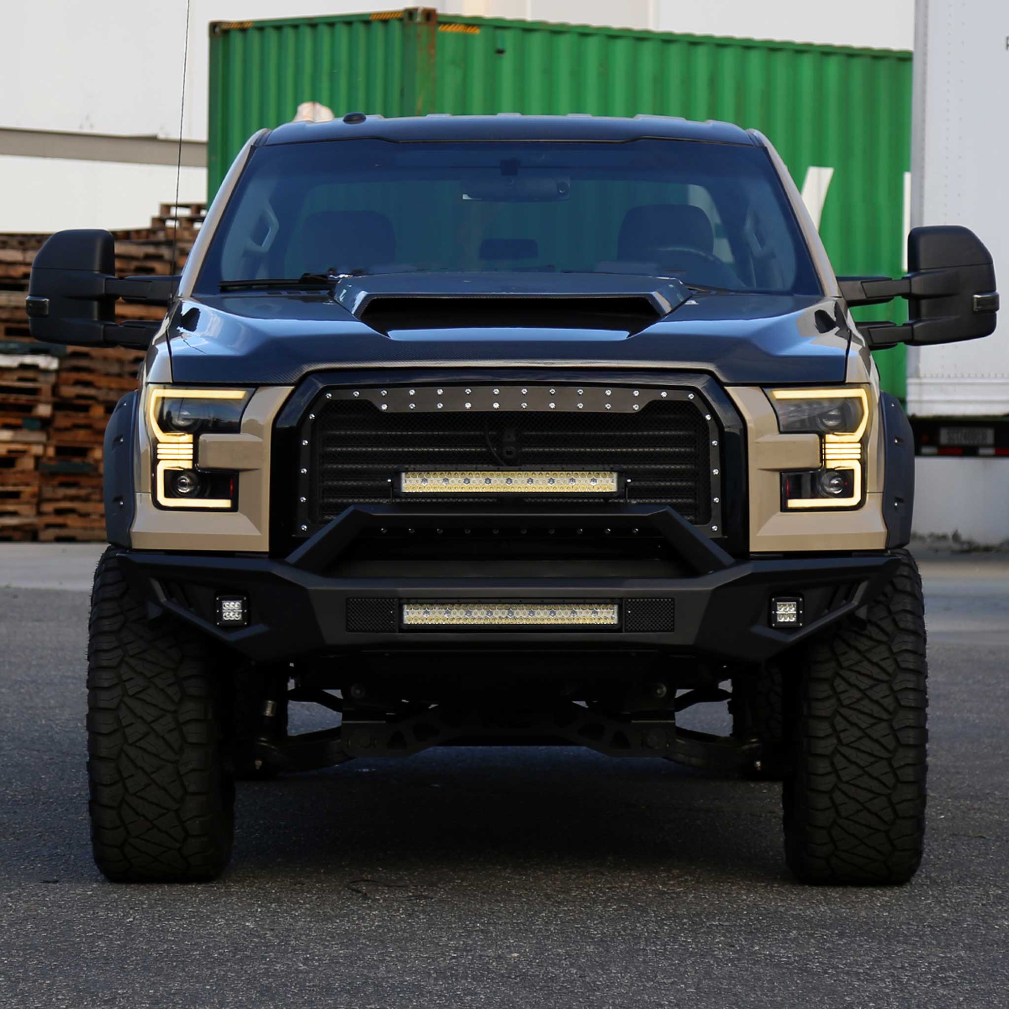 For Ford F-150 2015-2017 LED Bar Headlights Turn Signals Amber LED Pulsing Glow Black Housing Clear Lens