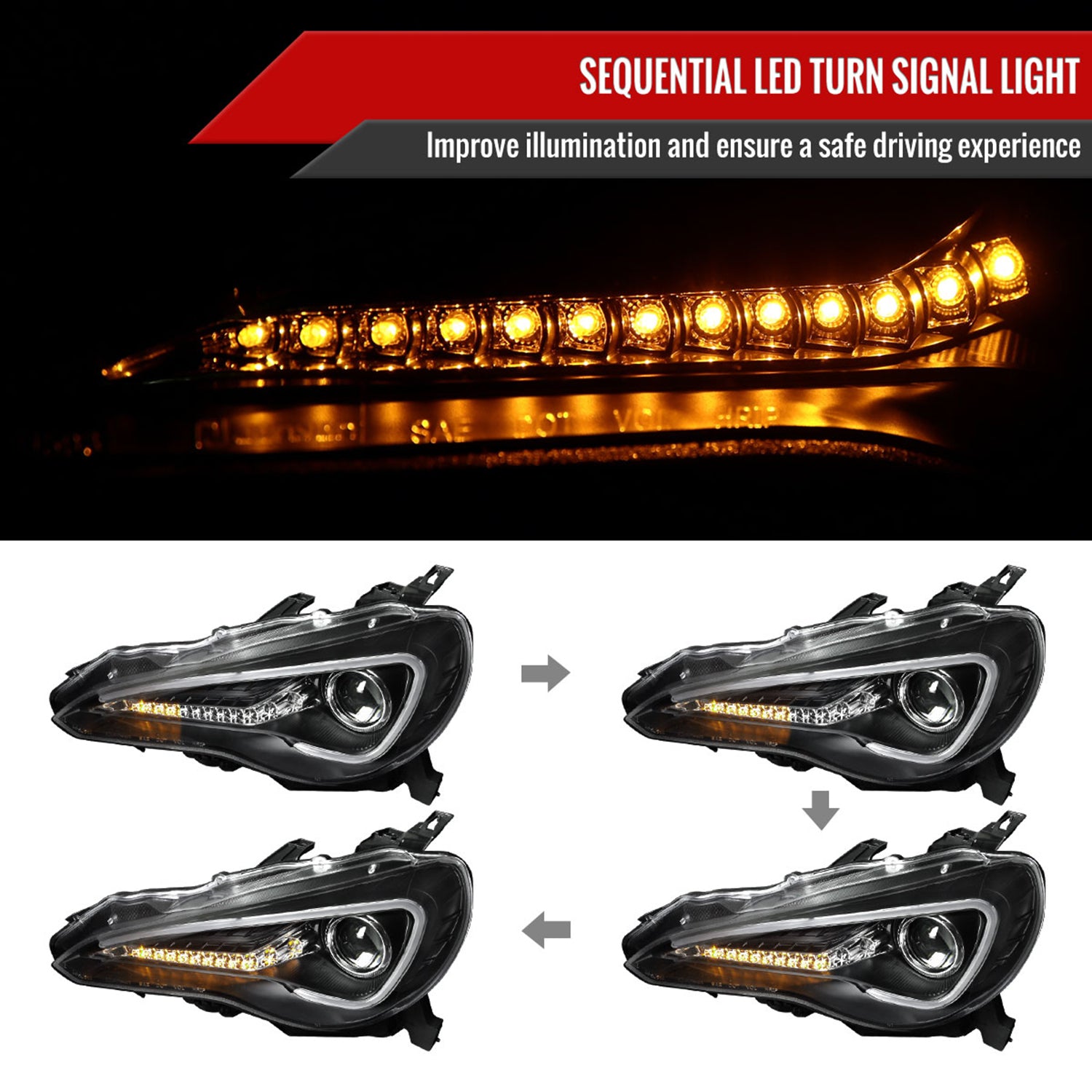 2012-2017 Toyota 86 Scion FR-S LED Bar Headlights Signal Lights Black