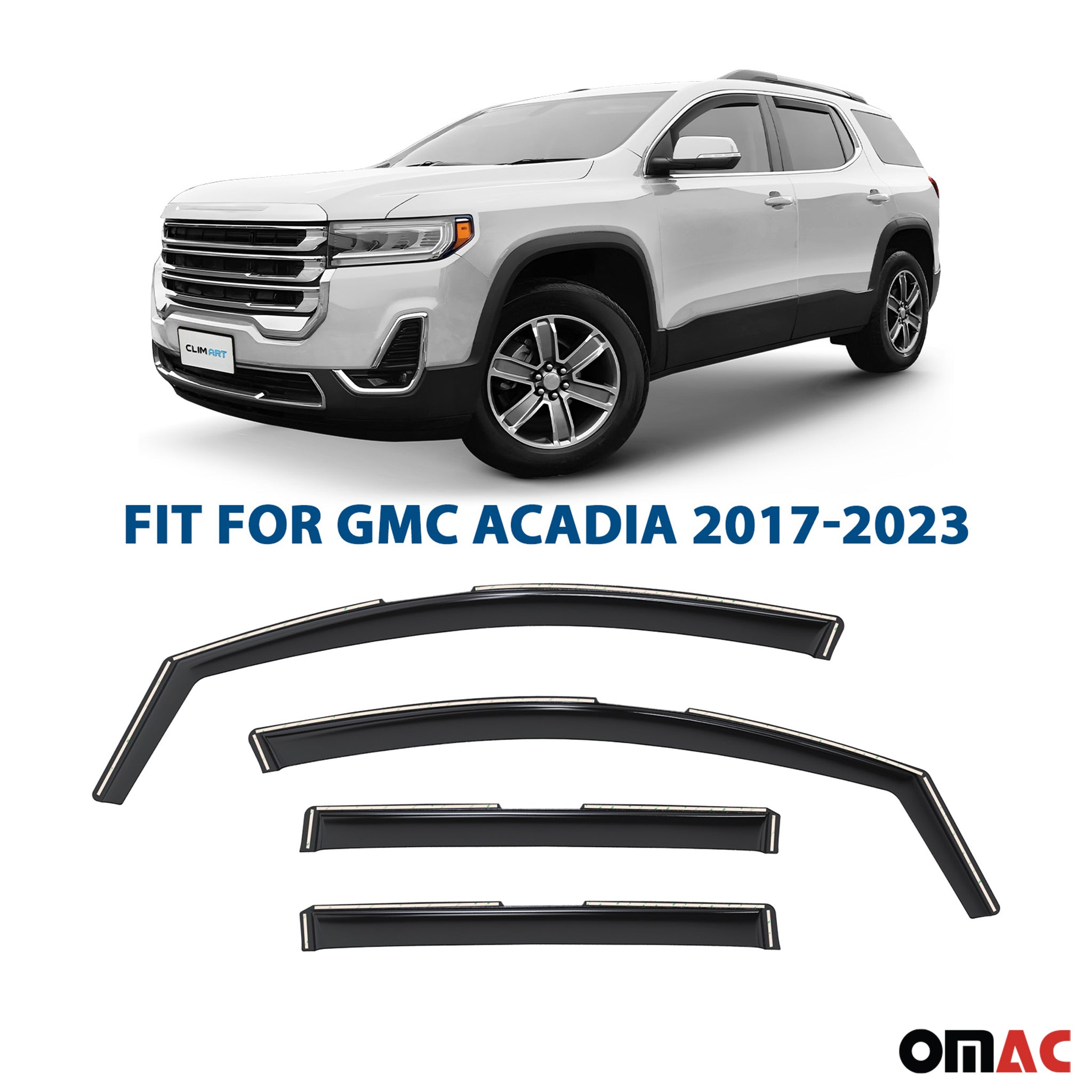 Clim Art Wind Deflectors for GMC Acadia 2017-2023 Shatterproof Dark Smoke 4 Pcs