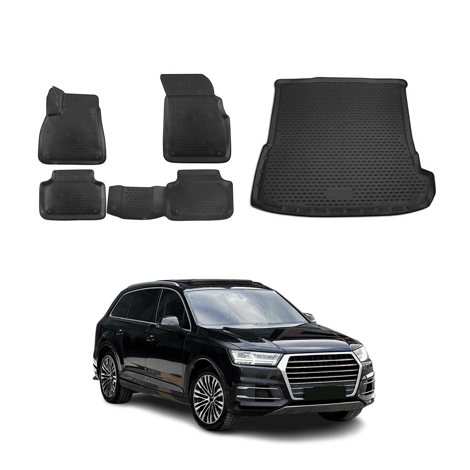 2017-2025 Audi Q7 Floor Mats & Cargo Liner Full Set All Weather Black