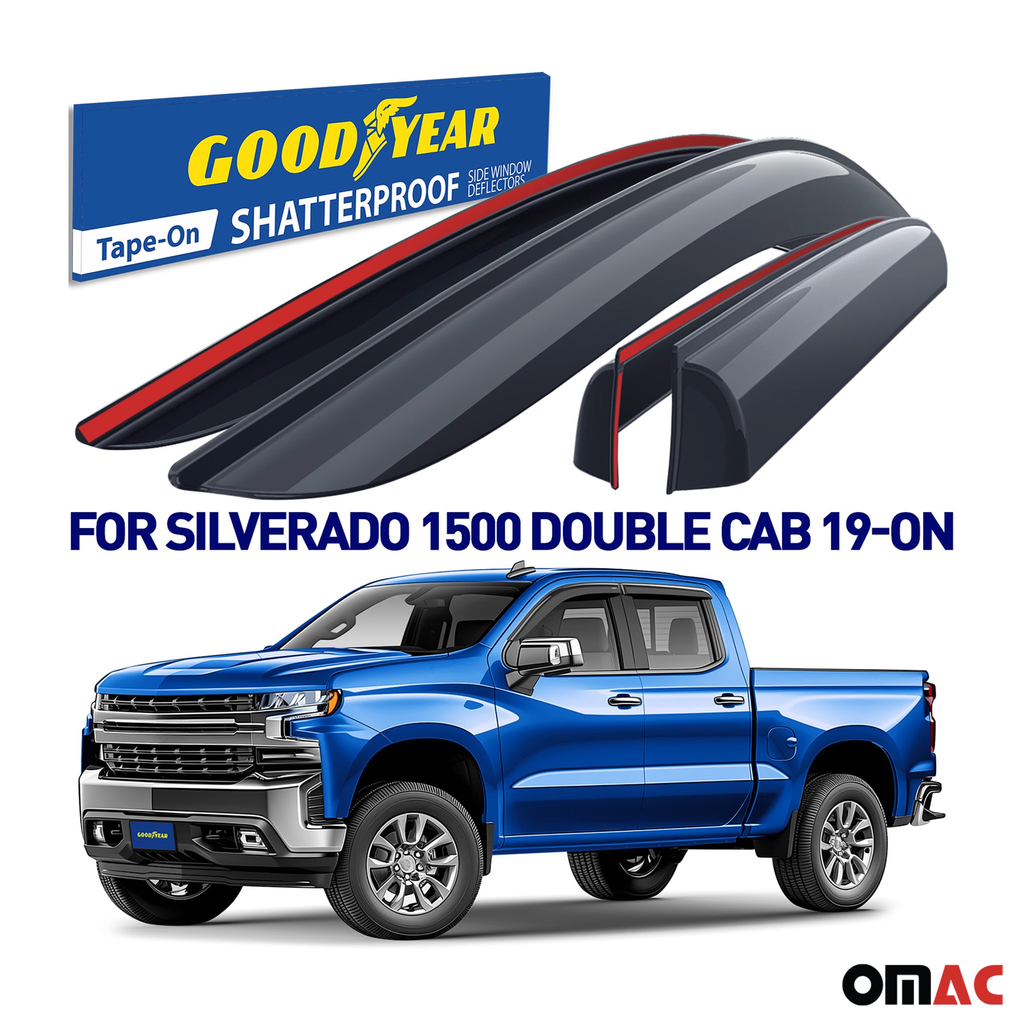 Goodyear Wind Deflectors for Chevy Silverado 1500 2019-2025 Double Cab 4x