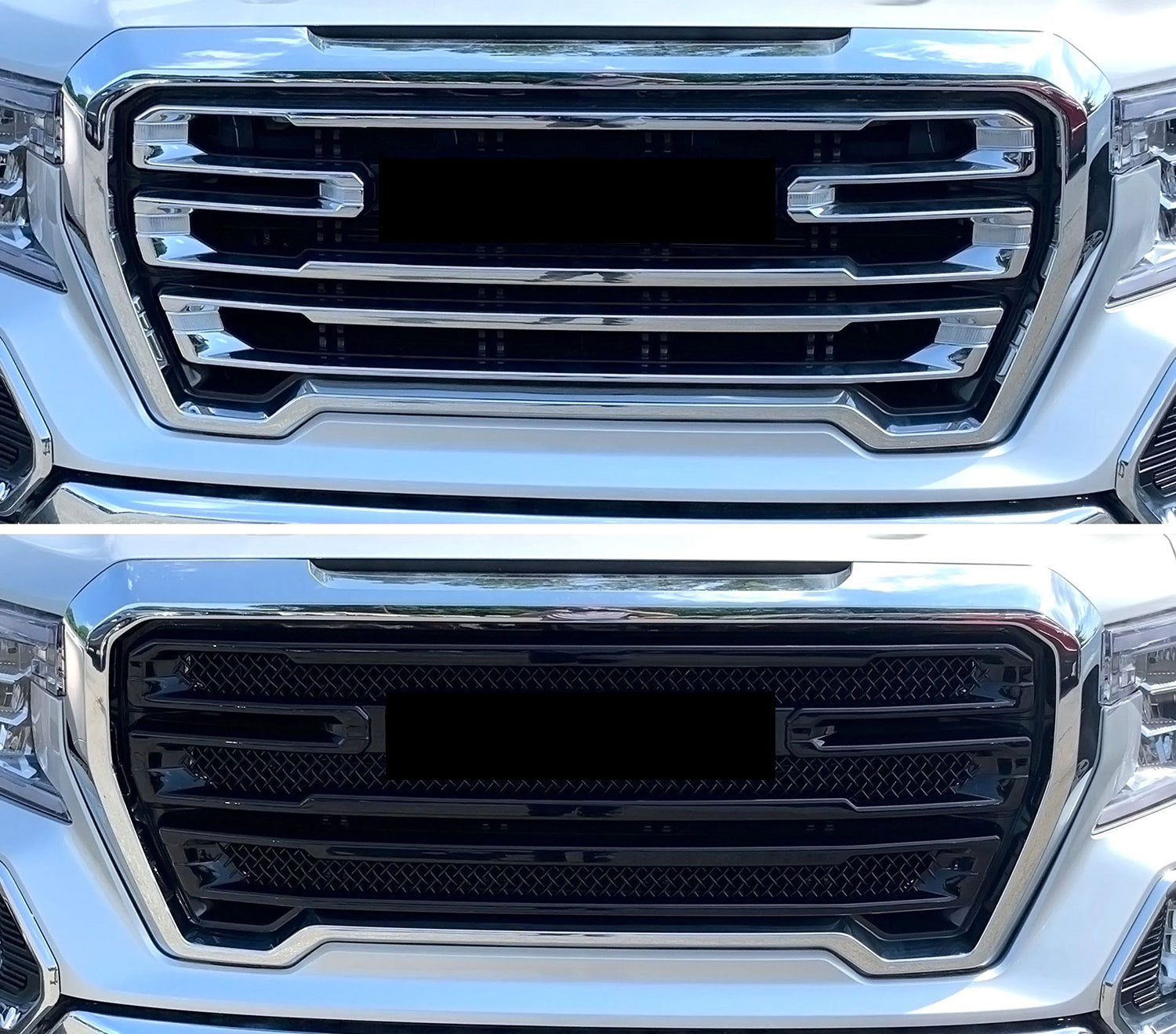 2019-2021 GMC Sierra 1500 Grille Overlay Gloss Black 2Pcs ABS Plastic