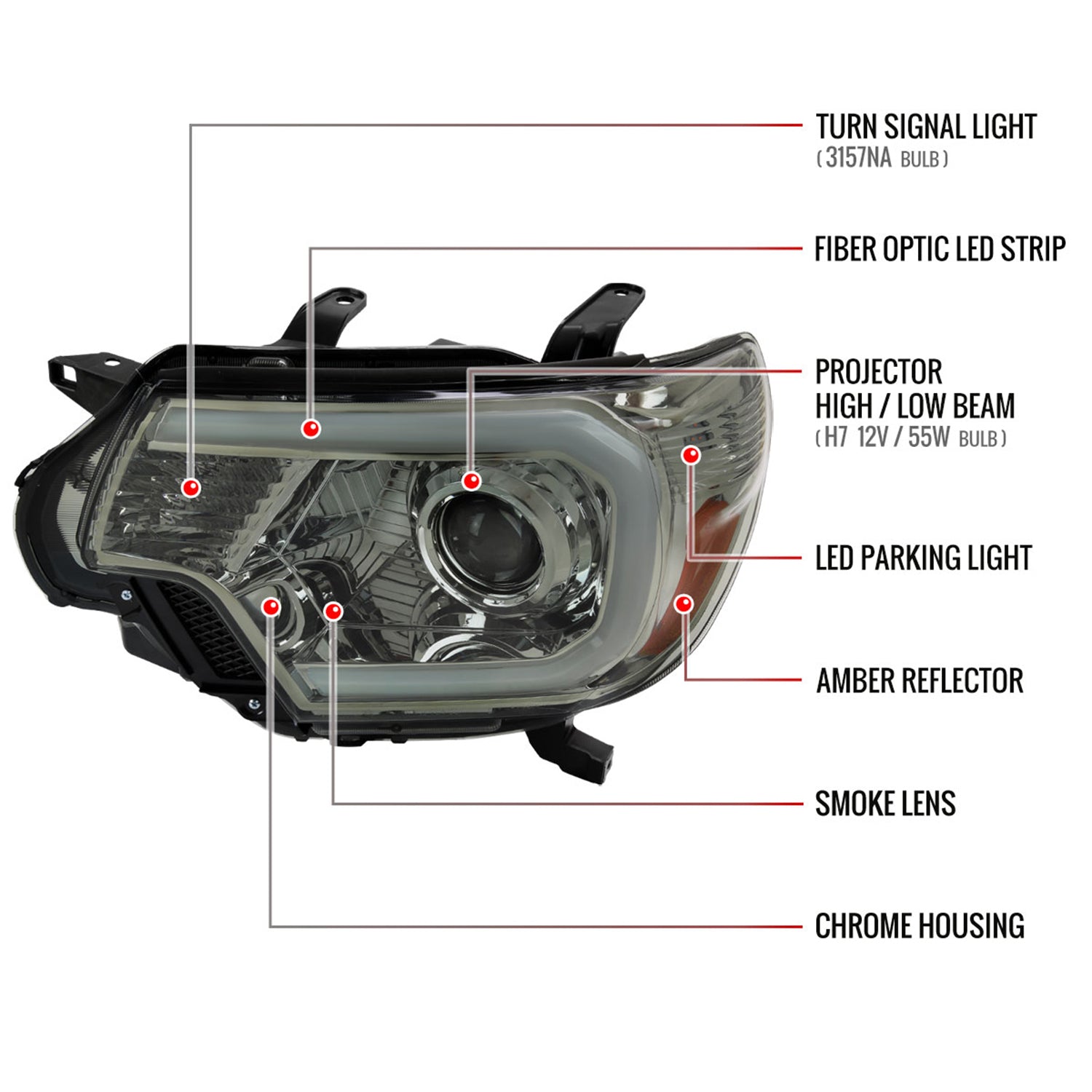 2012-2015 Toyota Tacoma LED C-Bar Headlights LED Parking Light Chrome/Smoke