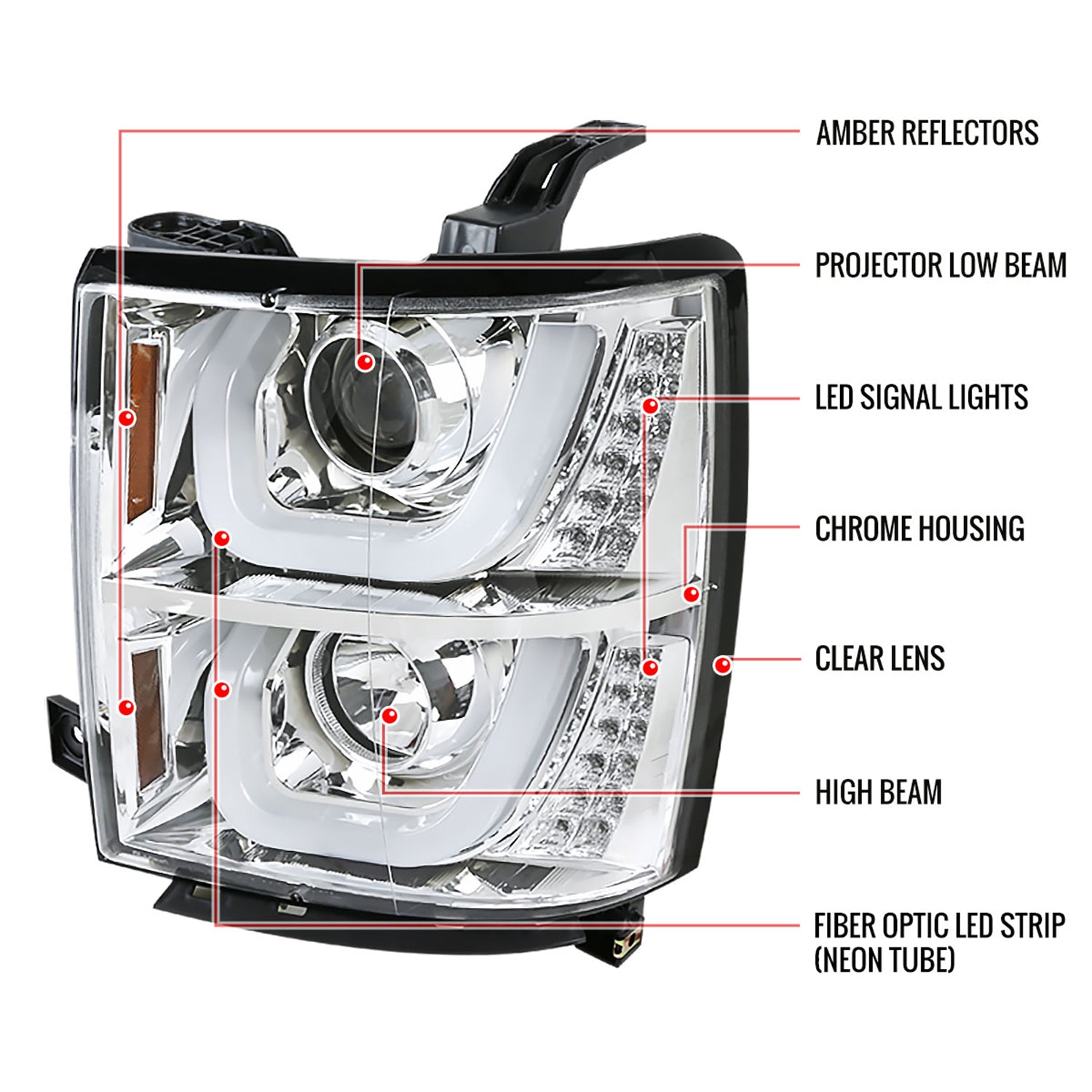 2014-2015 Chevy Silverado 1500 Dual LED U-Bar Headlights LED Signal Lights