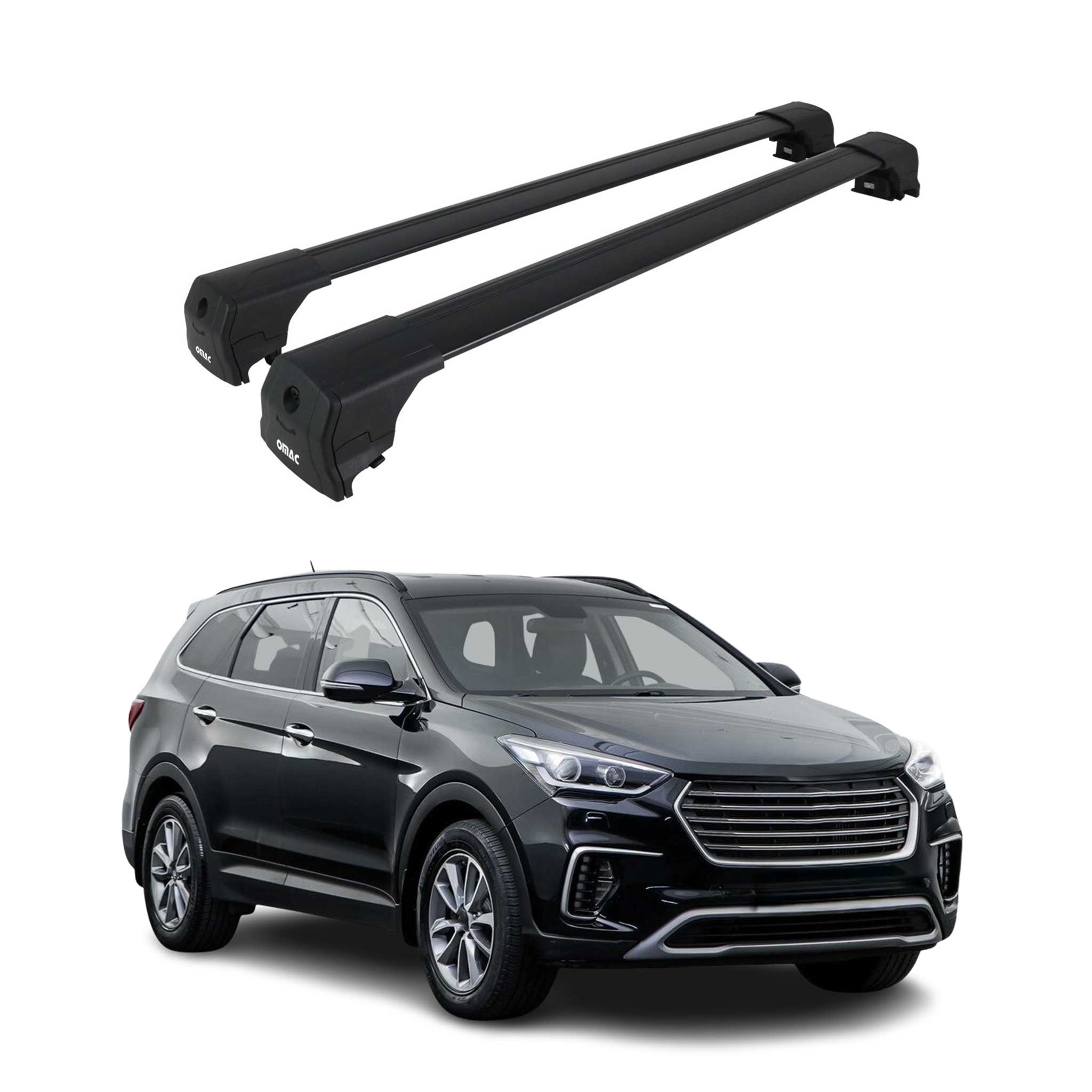 Alu Roof Racks Cross Bars Carrier for Hyundai Santa Fe 3.gen 2013-2018 Black 2x
