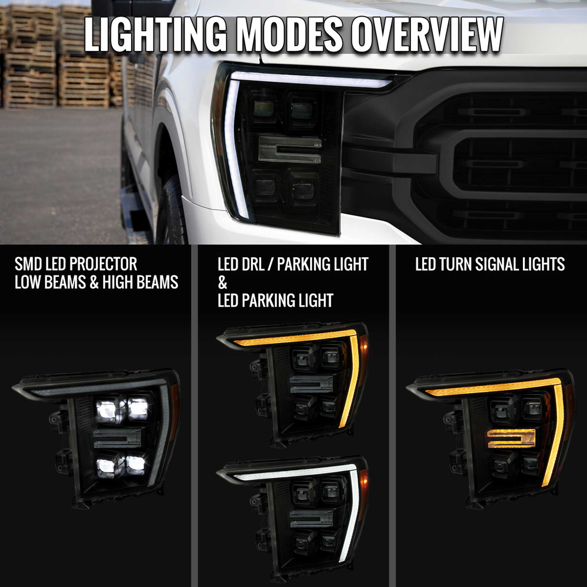 For Ford F-150 2021-2023 Full LED Projector Headlights Sequential DRL Black Housing Smoked Lens