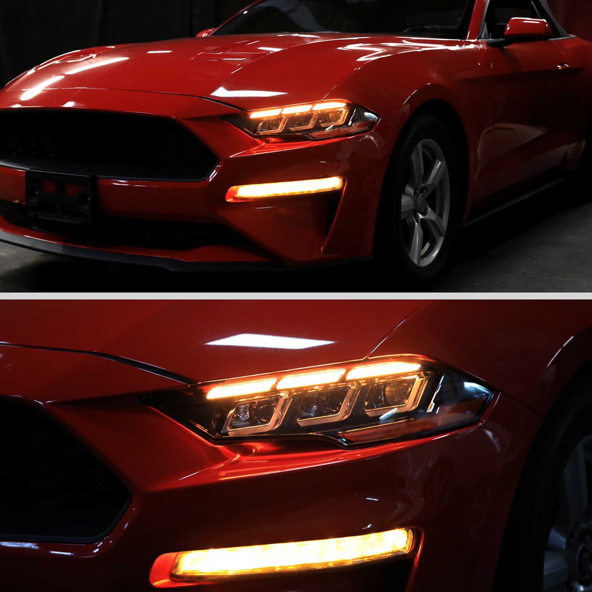 For Ford Mustang 2018-2023 Full LED Projector Headlights Sequential Start Up Black Housing Clear Lens