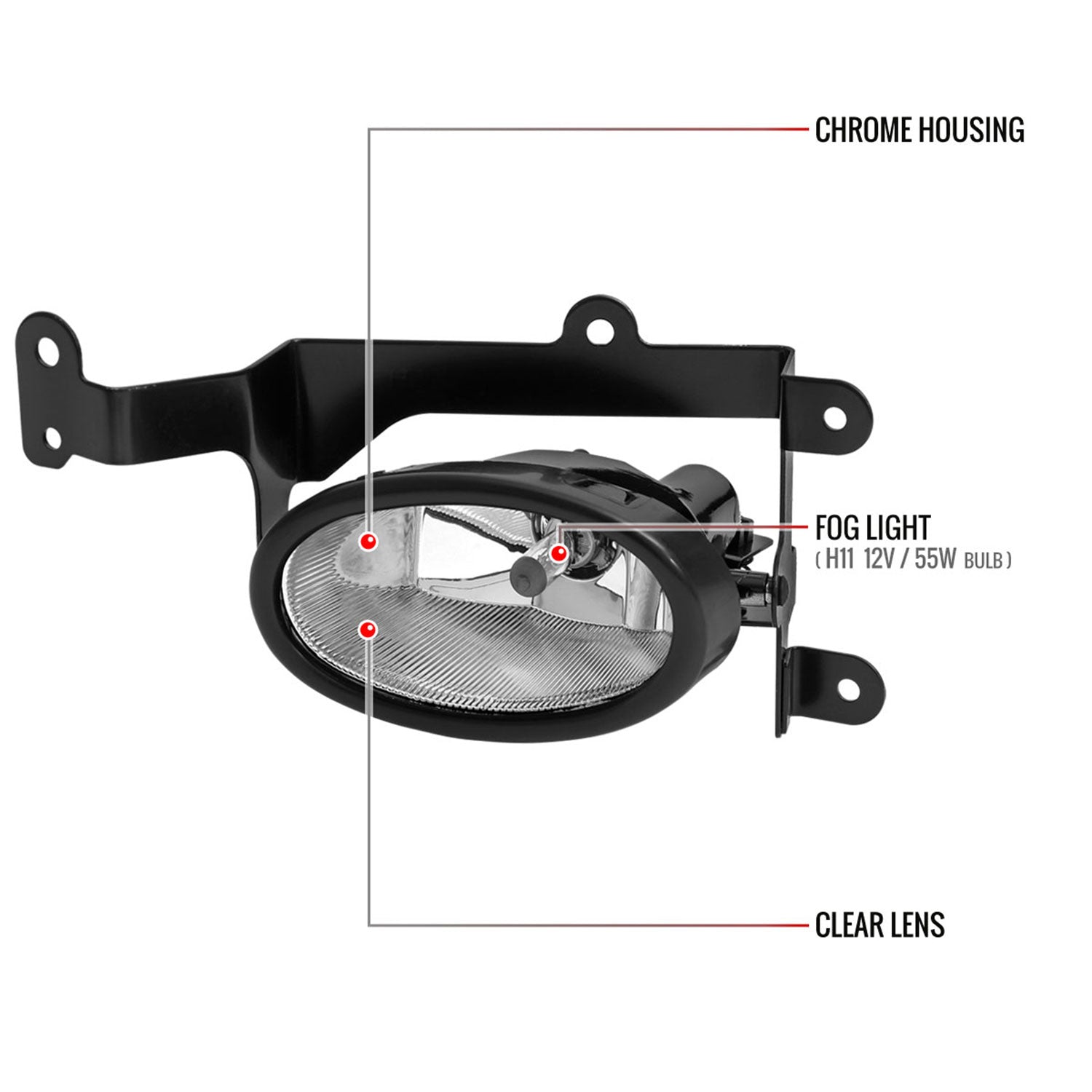 2006-2008 Honda Civic Coupe H11 Fog Lights Kit Chrome Housing/Clear Lens