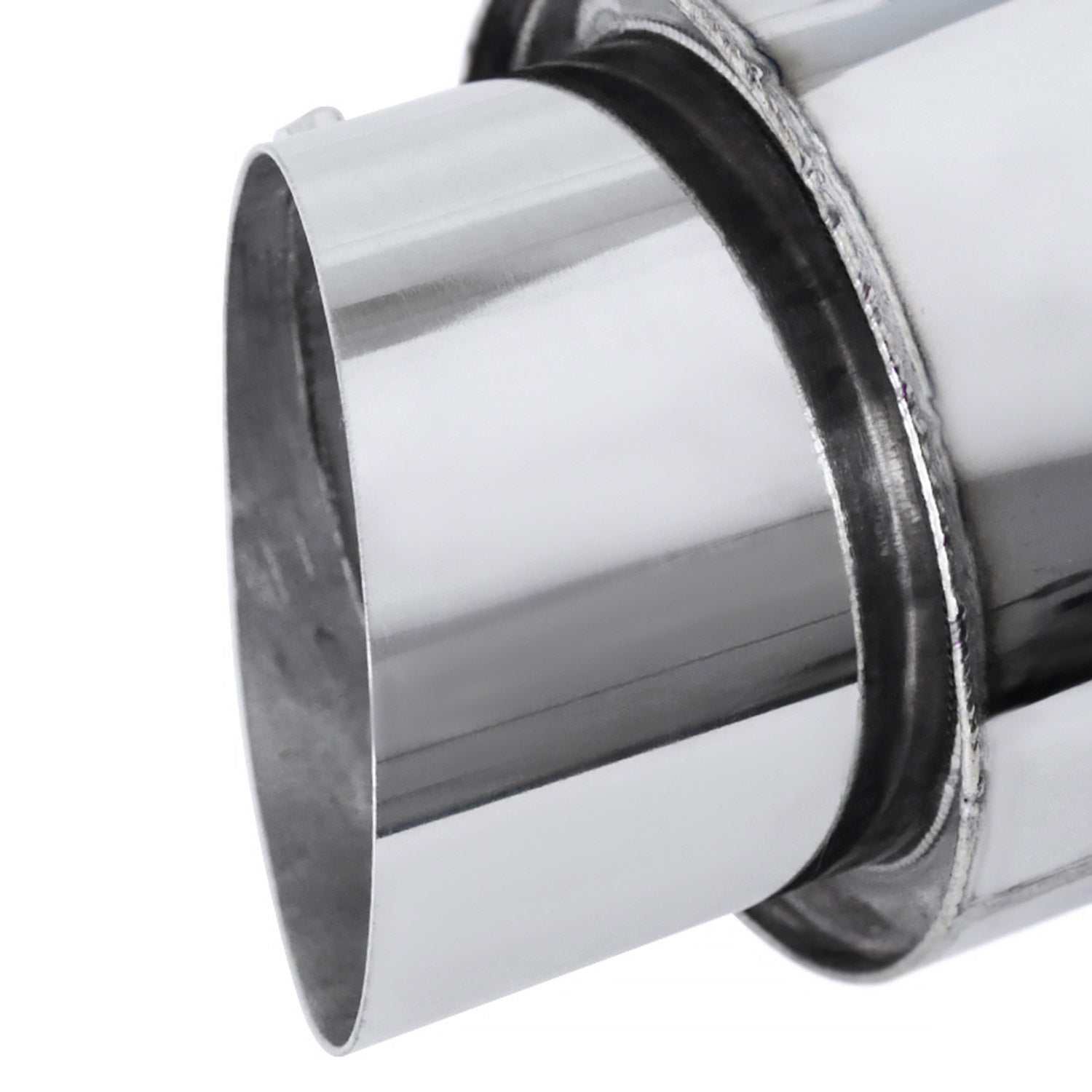 Universal 2.5" Inlet/4" Outlet S.Steel Spiral Flow Exhaust Muffler w/Slanted Tip