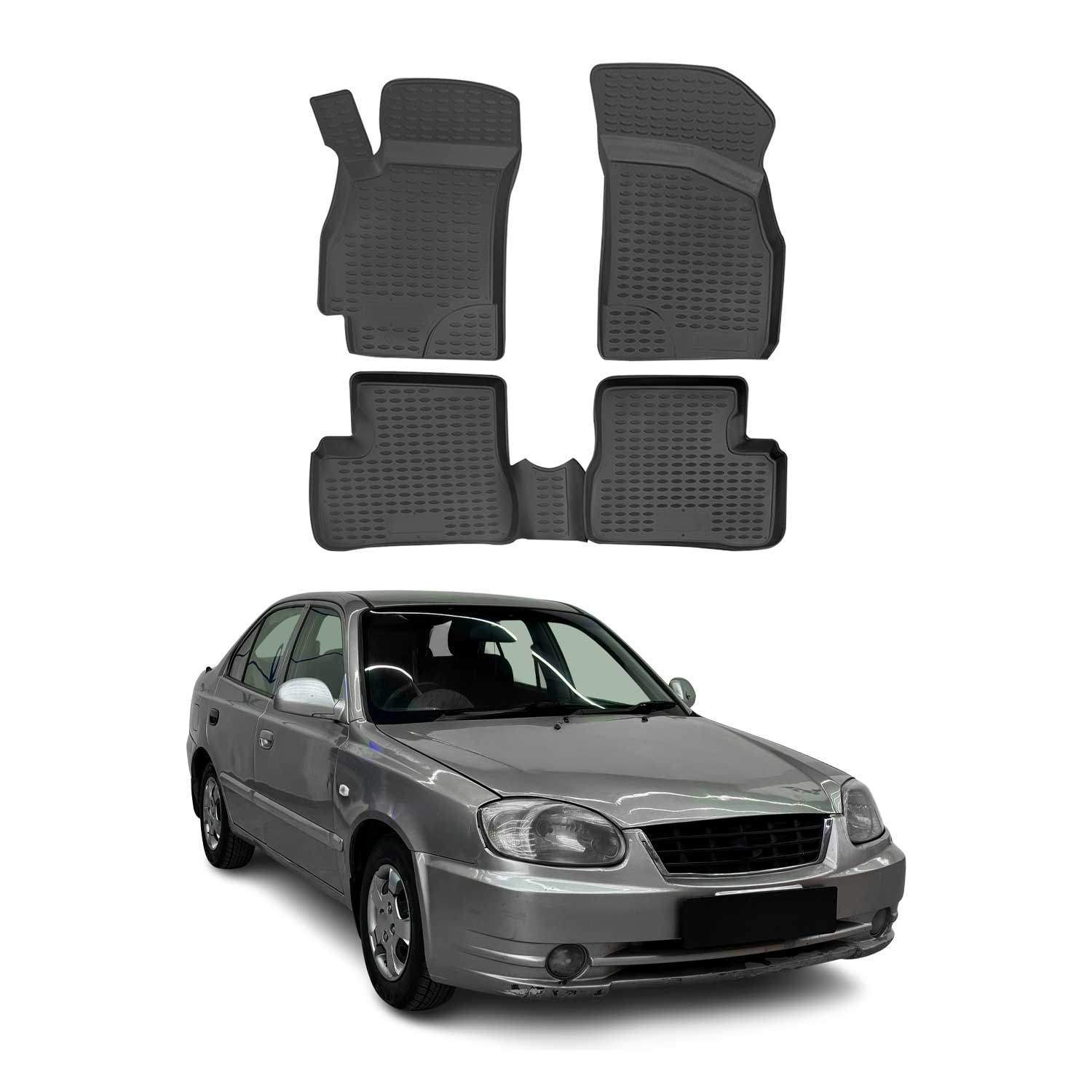 2001-2005 Hyundai Accent Sedan Floor Mats Liners Full Set All Weather Black
