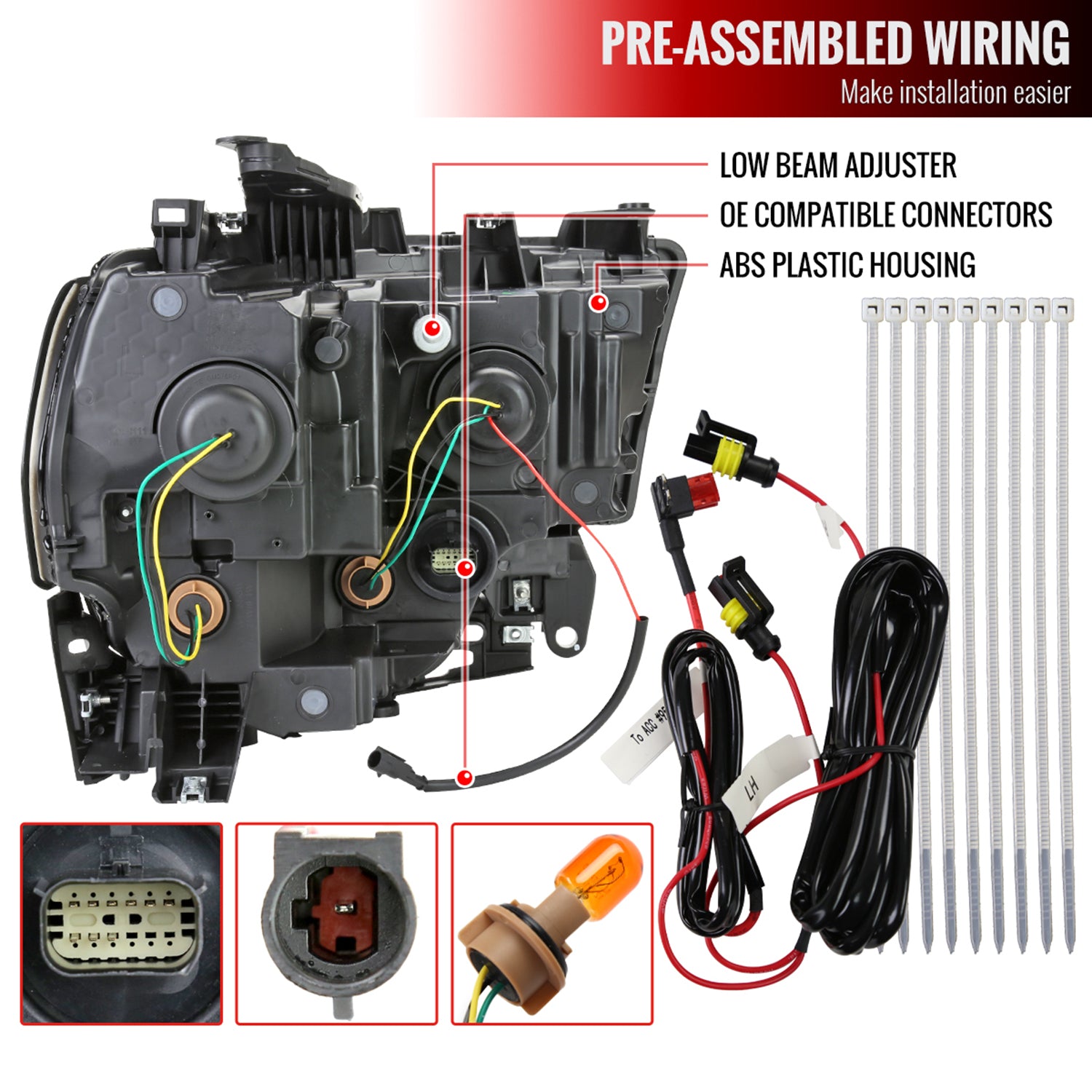 2019-2024 Dodge RAM 2500/3500/4500/5500 LED Bar Factory Headlights Matt Black