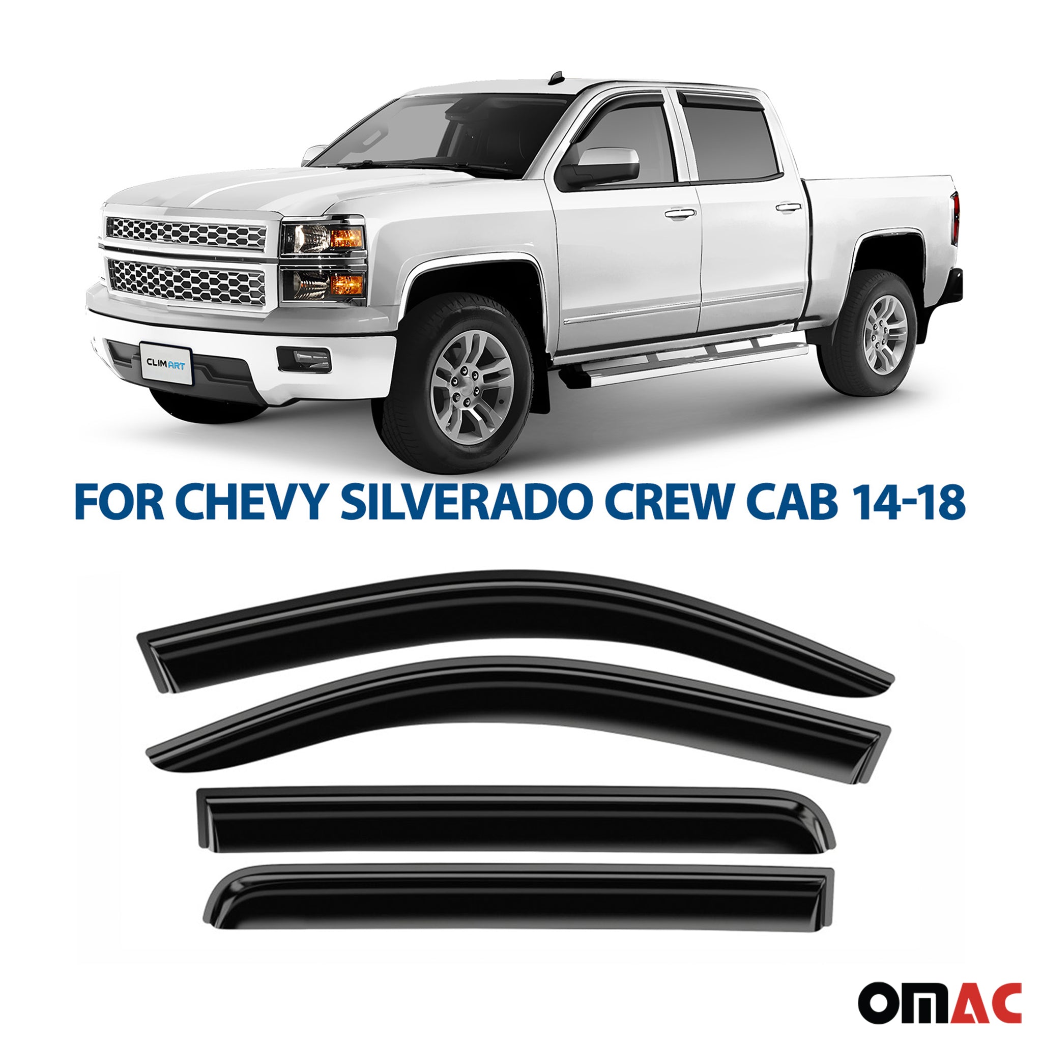 Clim Art Wind Deflectors for Chevrolet Silverado 1500/2500 2014-2018 Crew Cab 4x