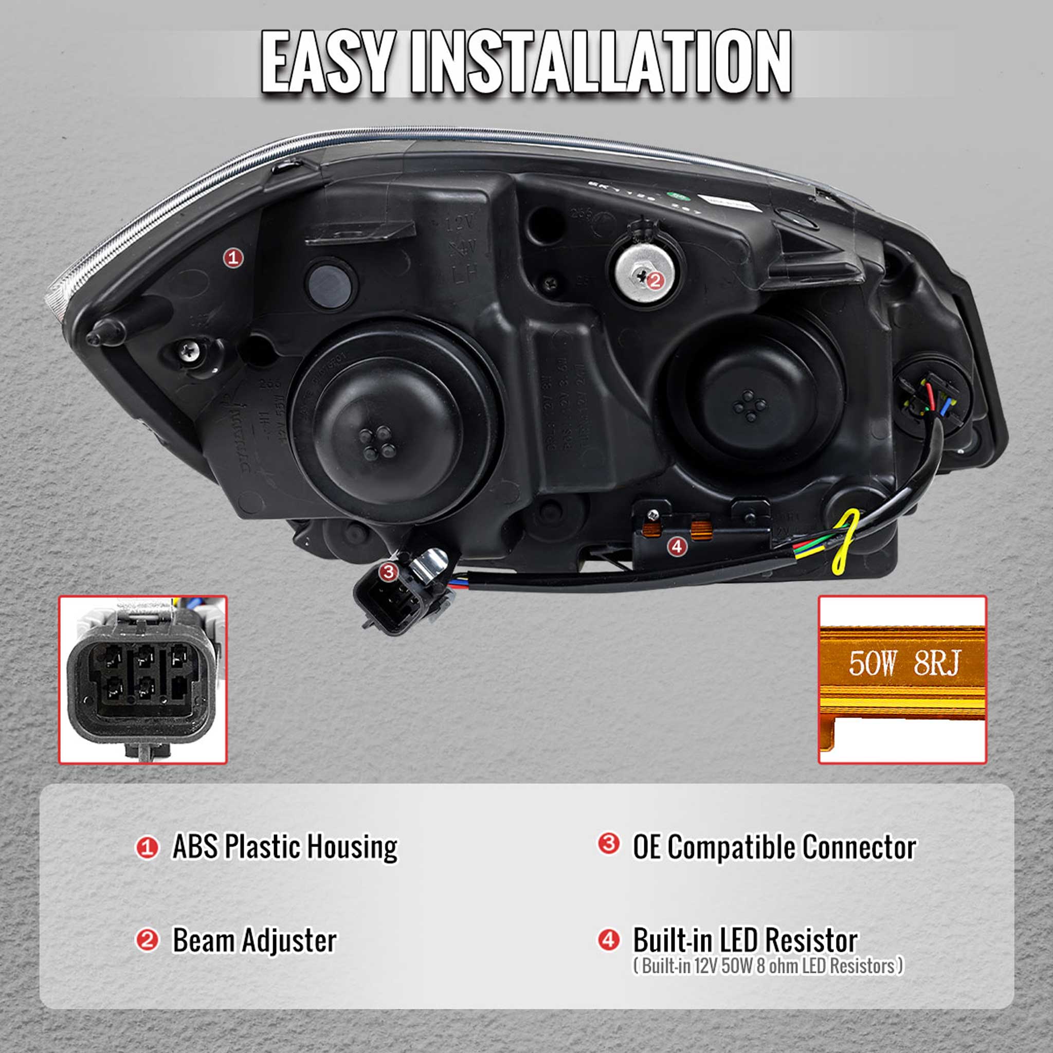 For Chevrolet Cobalt / Pontiac G5 2005-2010 Headlights Switchback LED Turn Signal DRL Light Strip Black Housing Smoked Lens