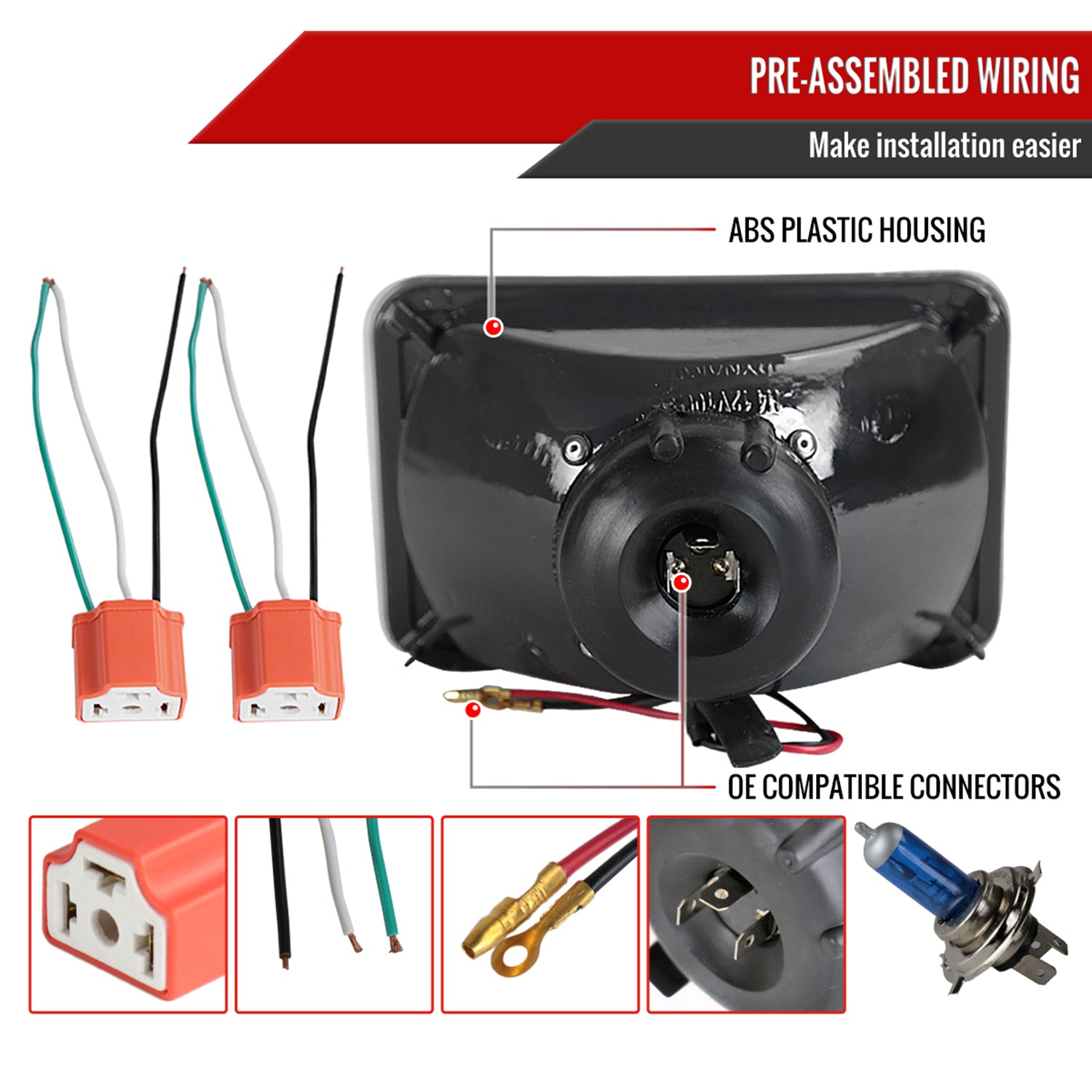 Universal 7"x6" H4 Projector Headlights Matte Black Housing/Clear Lens