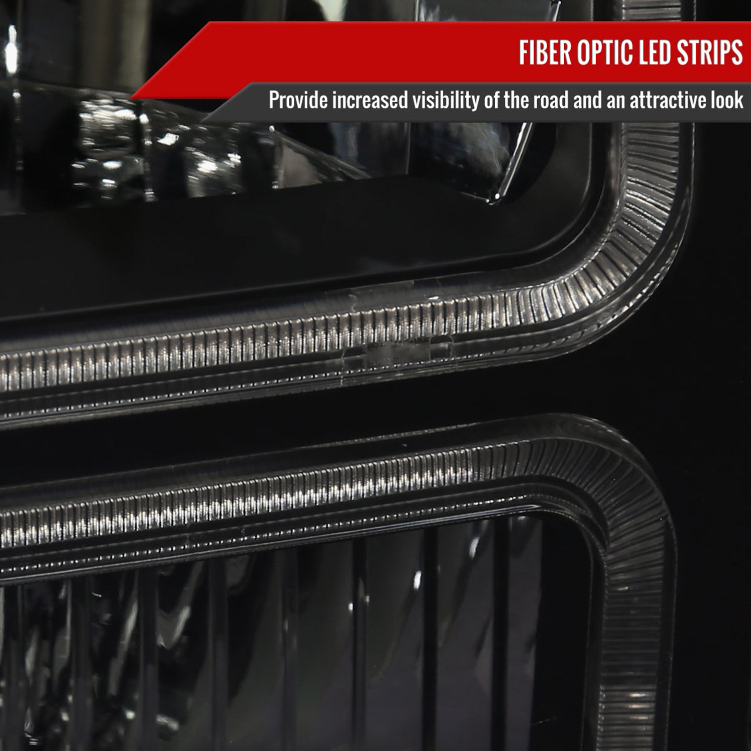 1999-2004 Ford F-250/350/450/550/Excursion Headlights Dual LED C-Bar Jet Black