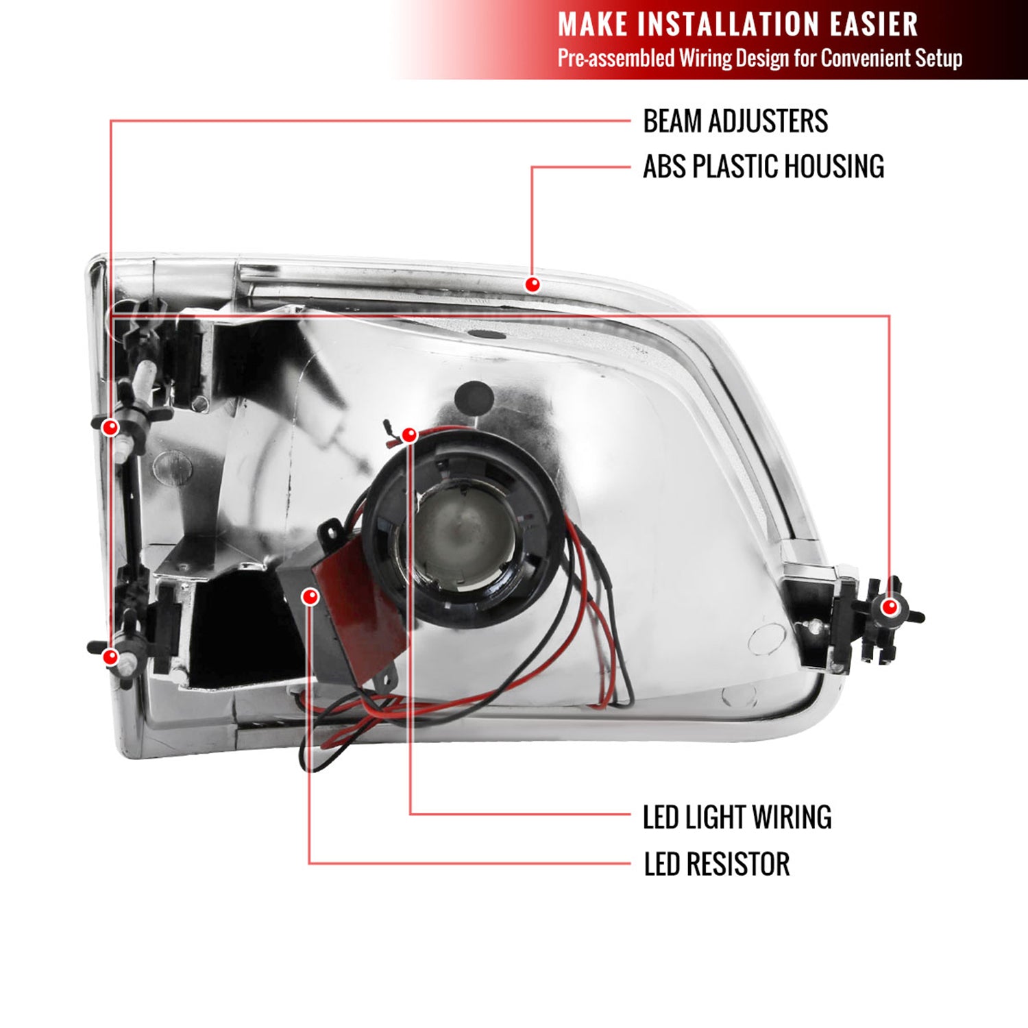 1997-2004 Ford F-150/Expedition Factory Headlights SMD LED Light Strip Chrome