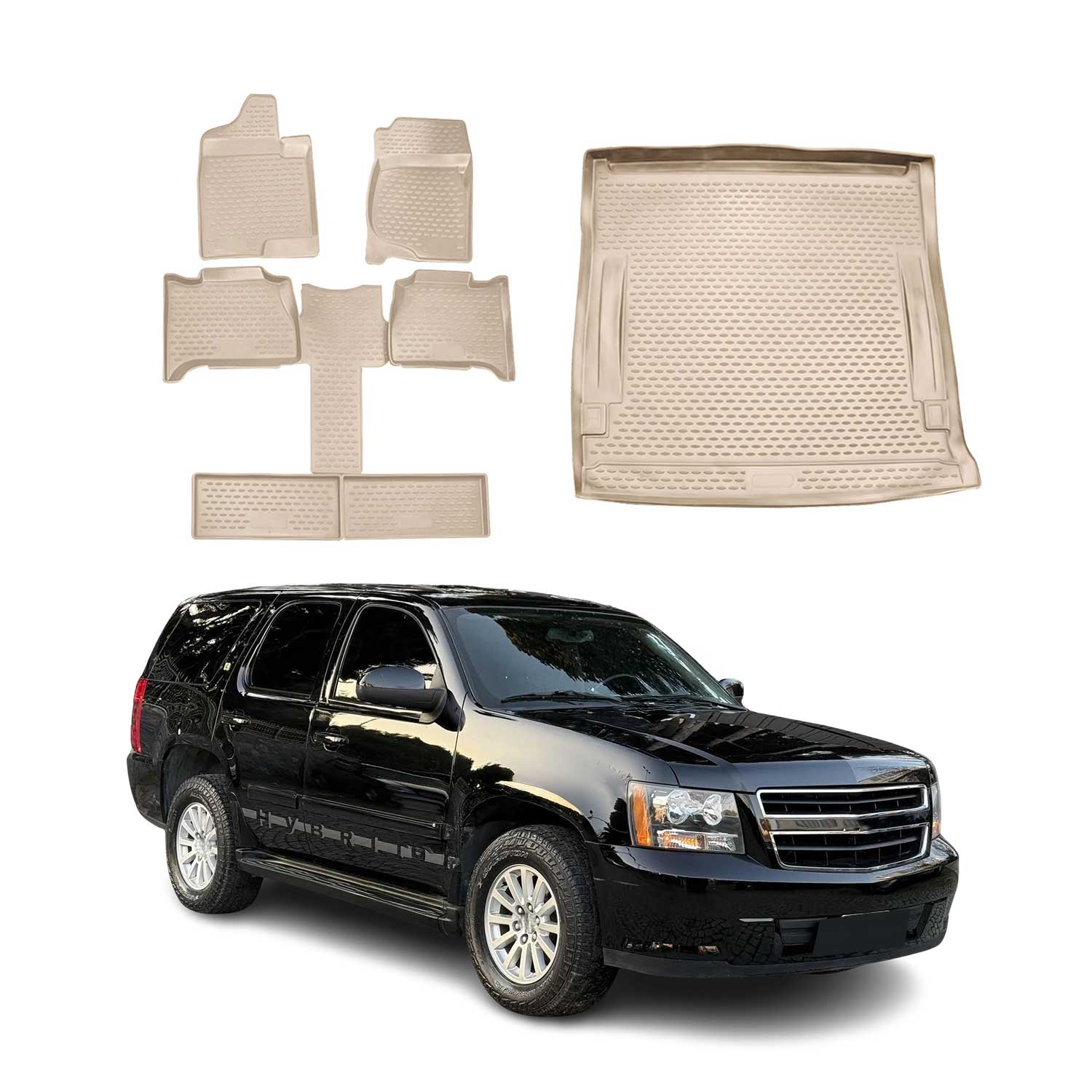 2007-2014 Chevrolet Tahoe Floor Mats & Cargo Liner Full Set All Weather Beige