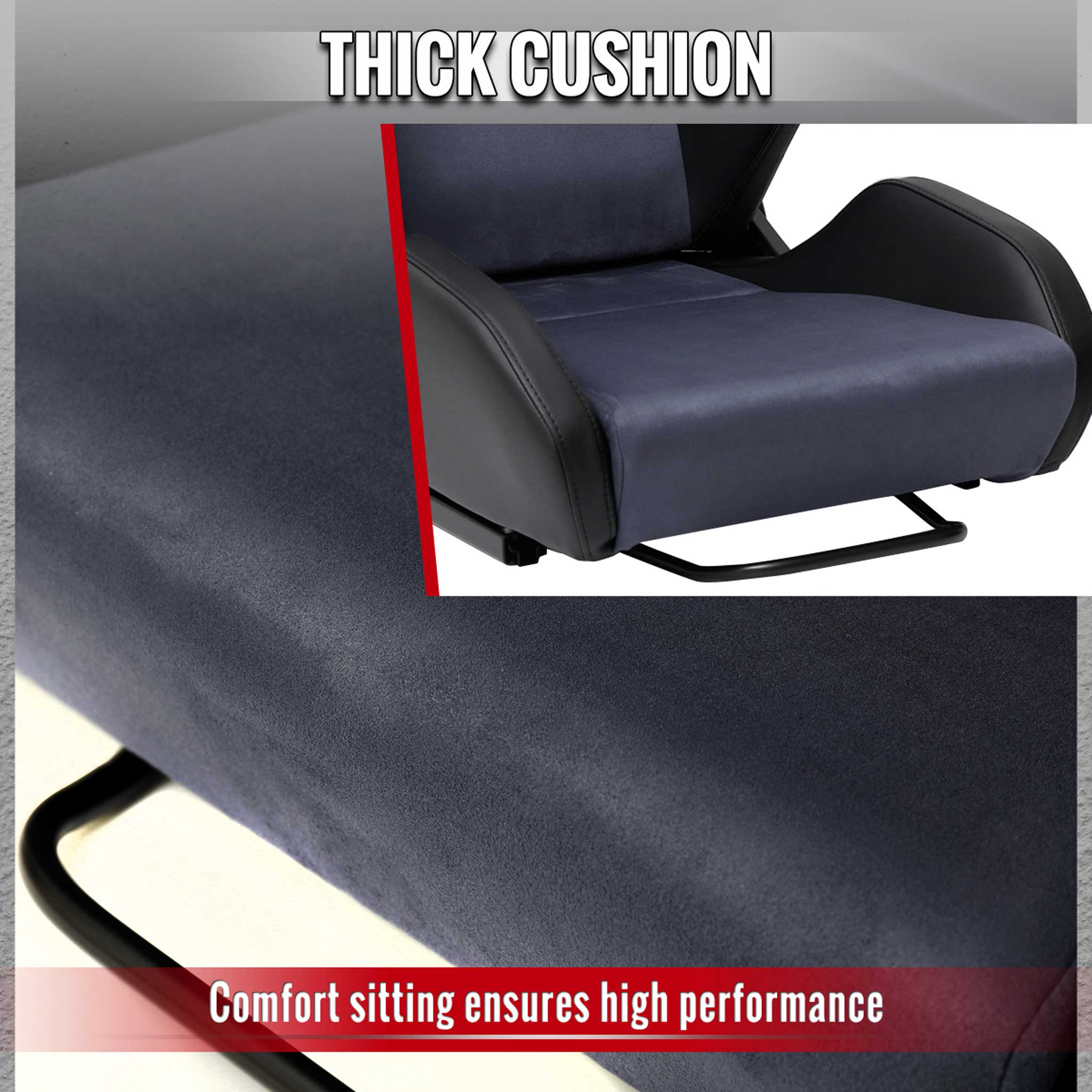 Universal Racing Seat Black Pu Leather Charcoal Gray Suede Double Black Stitch