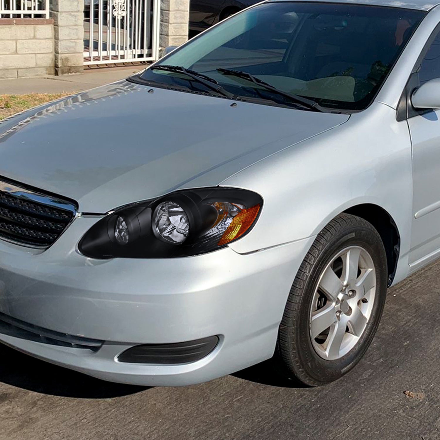 2003-2008 Toyota Corolla Factory Style Headlights Matte Black/Clear Lens