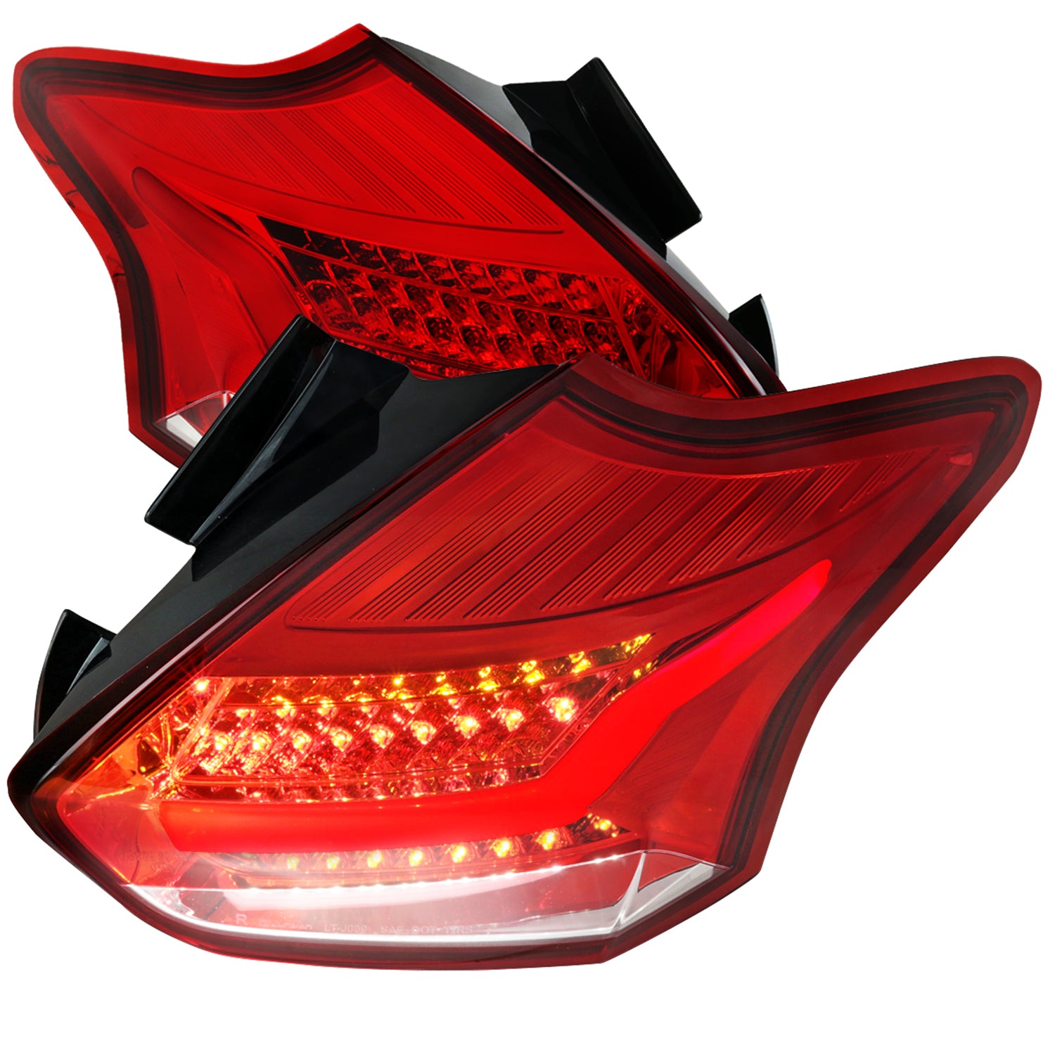 2015-2019 Ford Focus Hatchback LED Tail Lights Chrome Housing/Red Lens