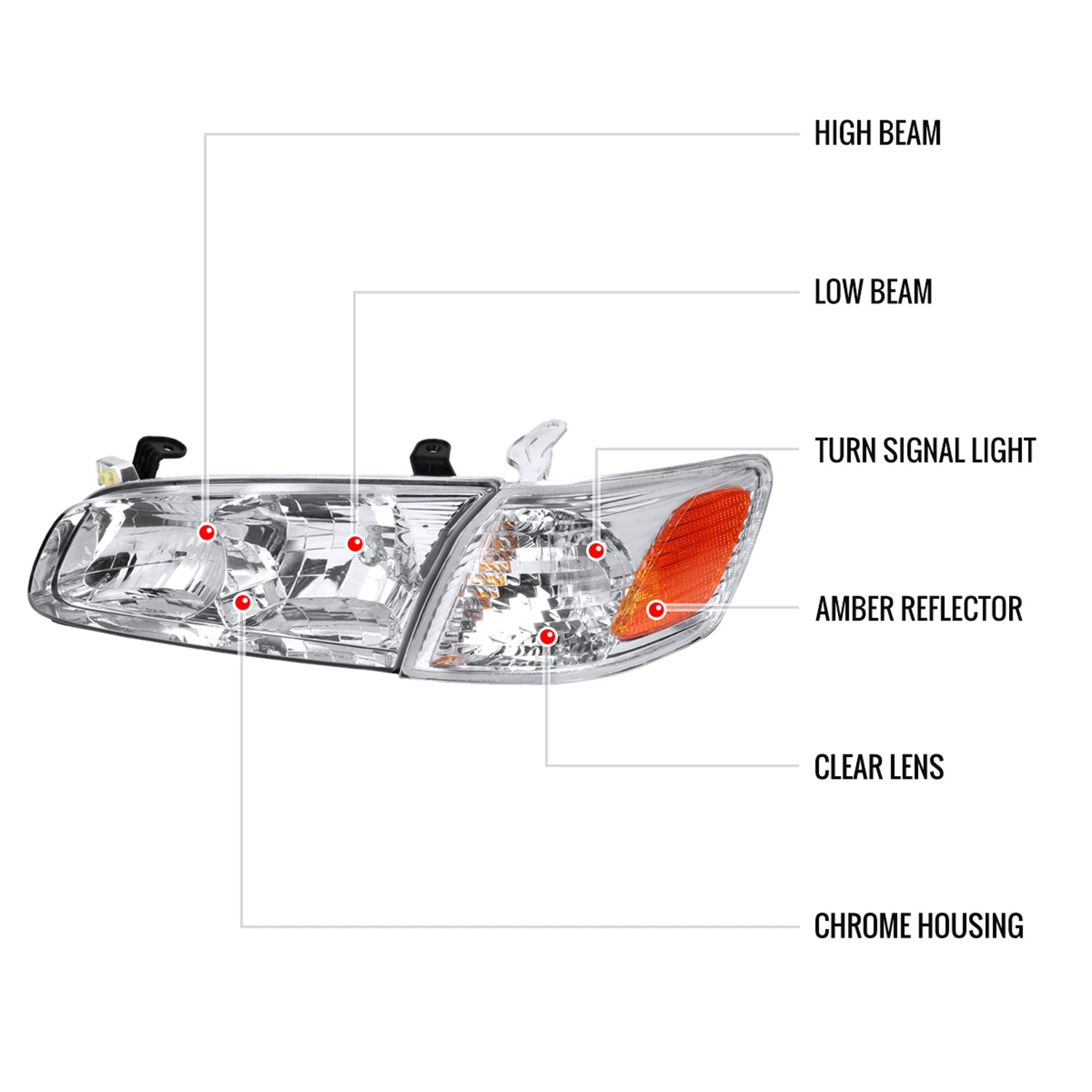 2000-2001 Toyota Camry Factory Headlights w/Amber Reflectors Chrome/Clear